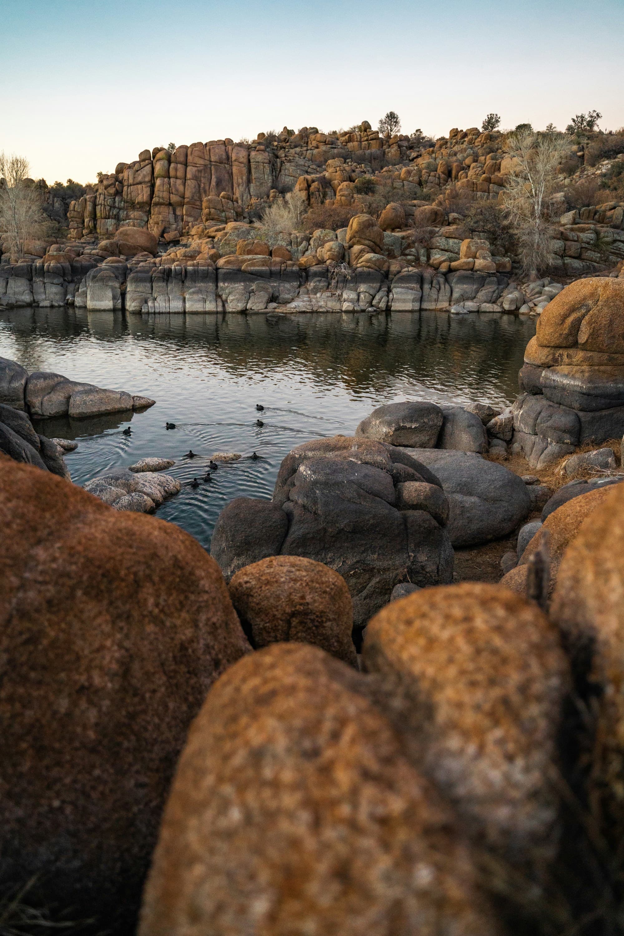 Lake surrounded by rocks.