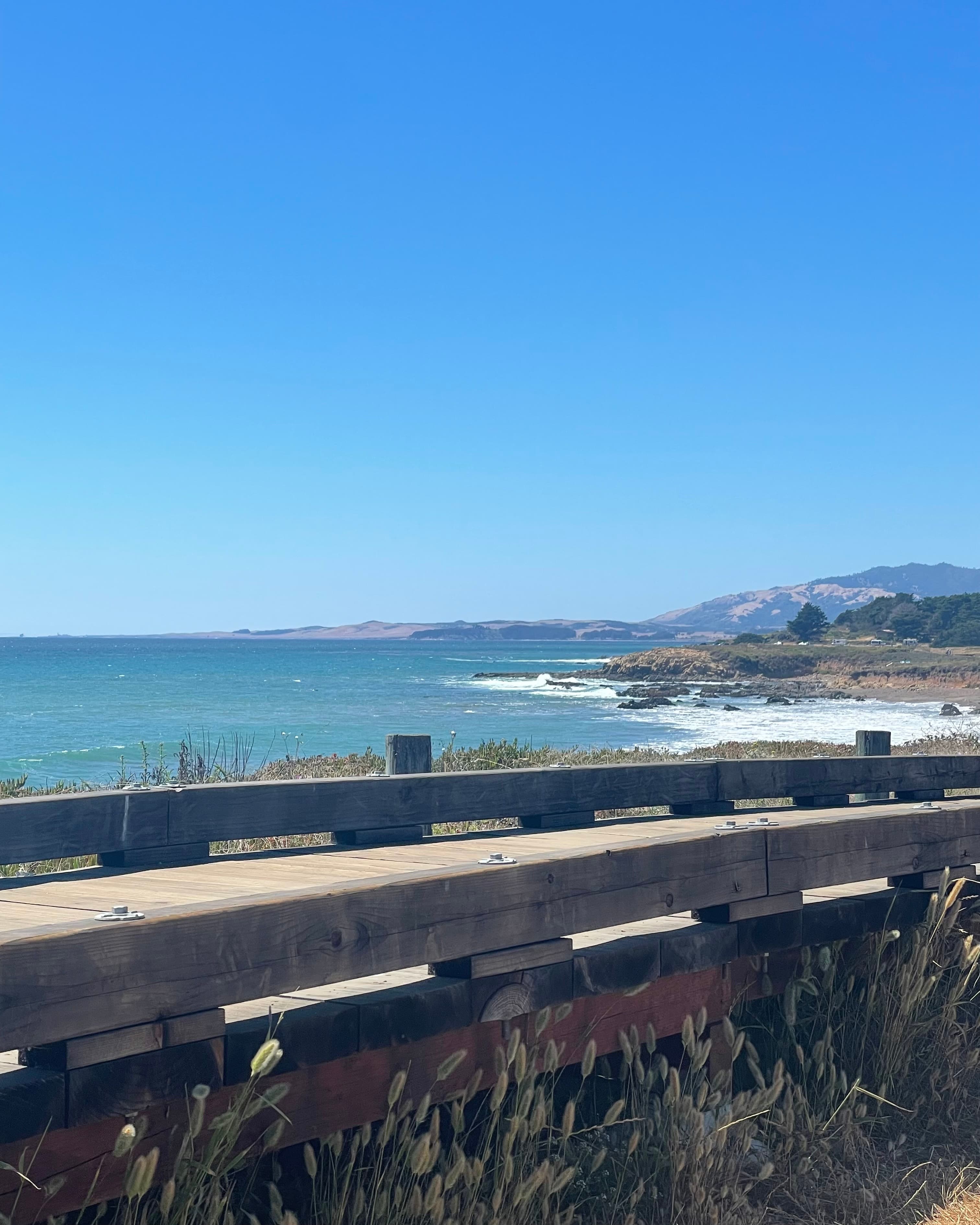 A beach coastline next to a road barricade