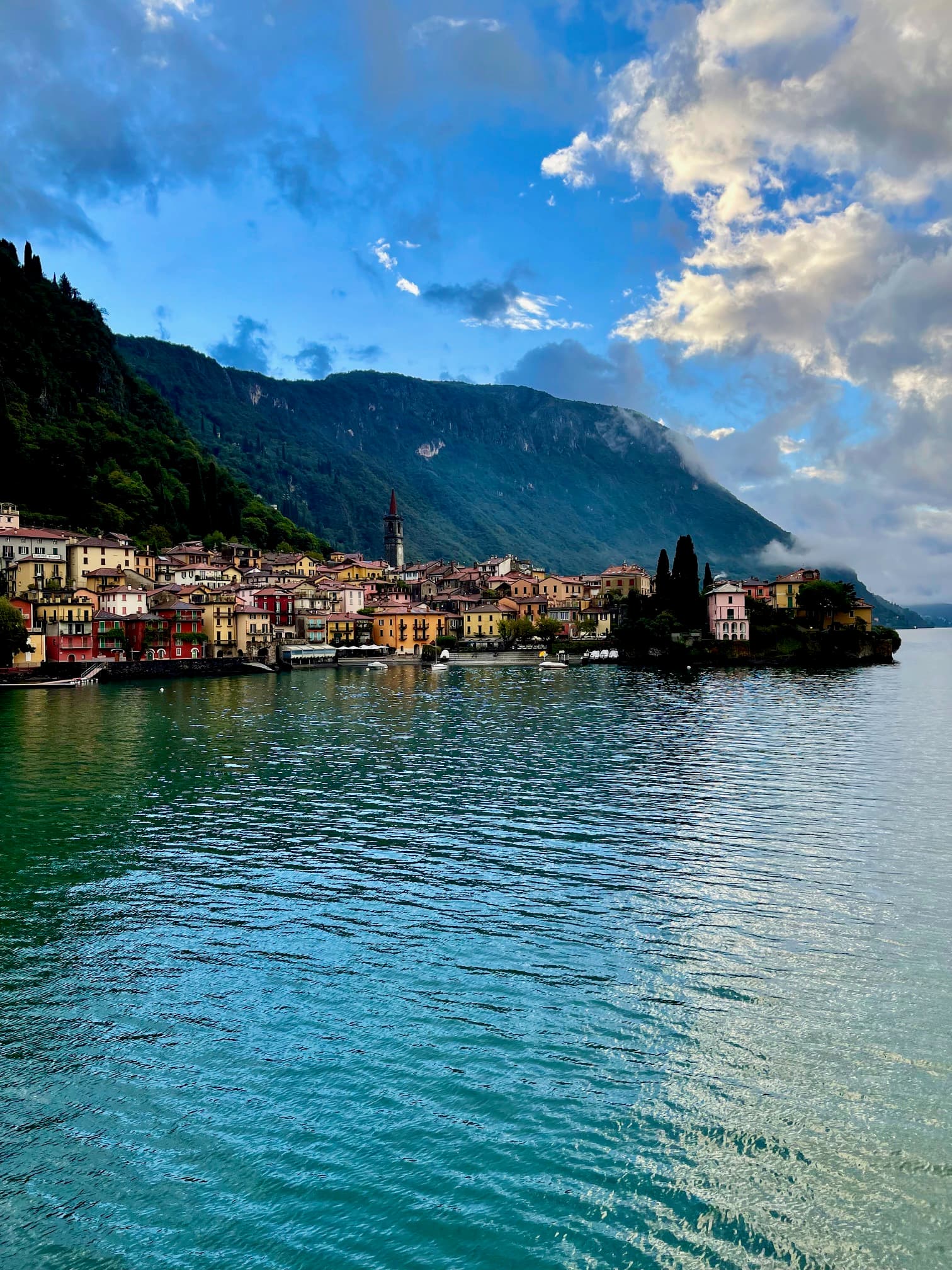 Lake with mountains and houses