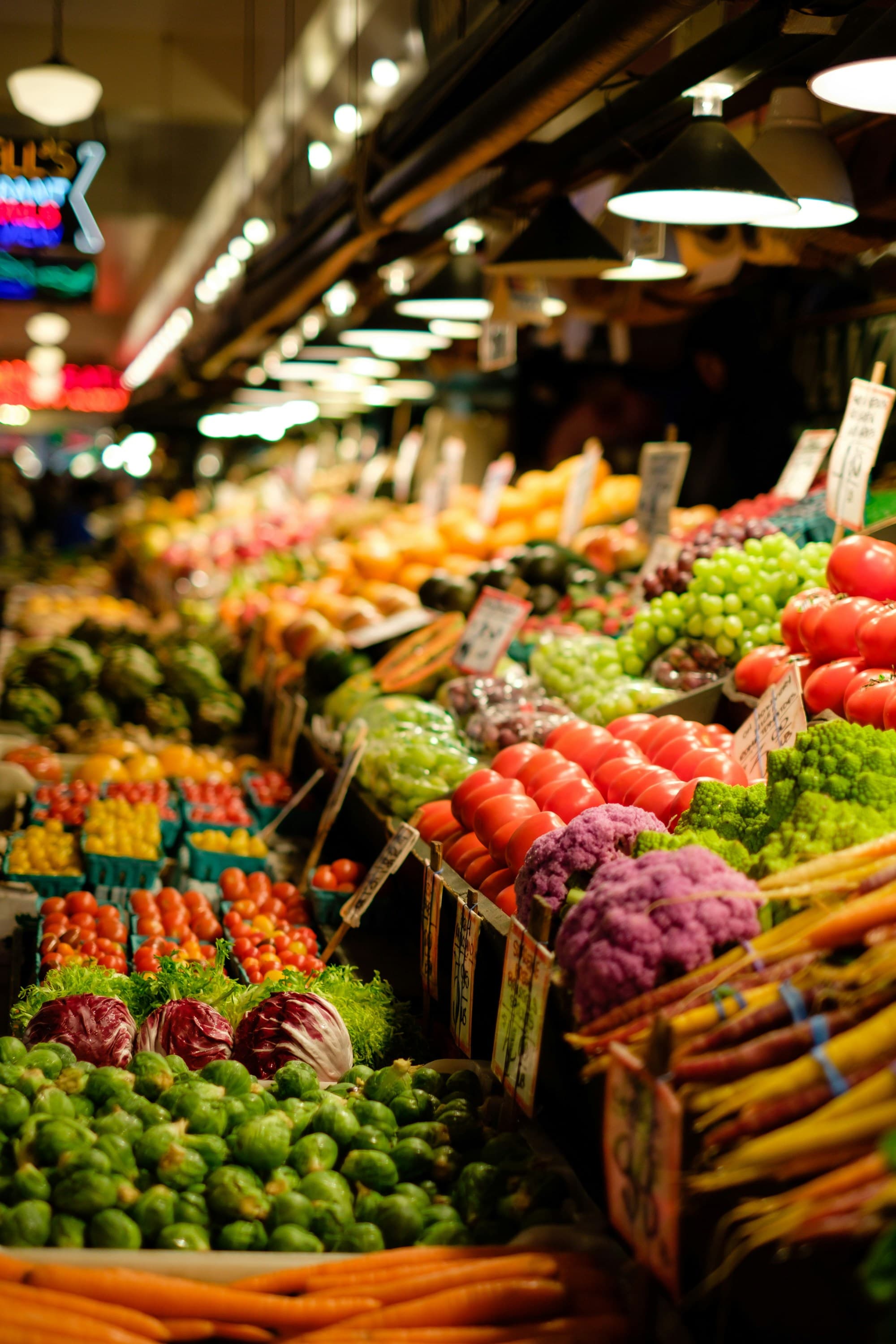 A colorful stall of vegetables.