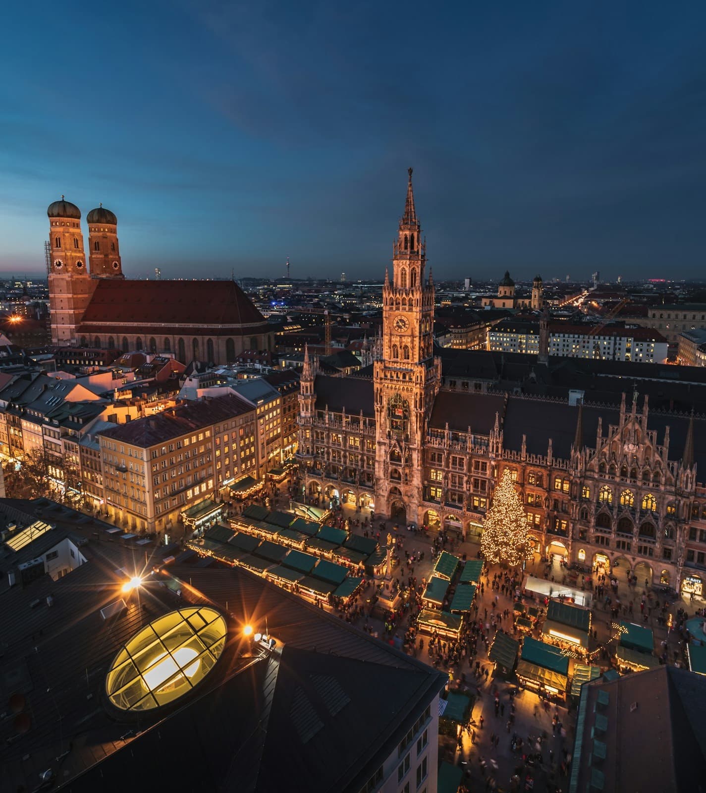 Aerial photo of a city at nighttime