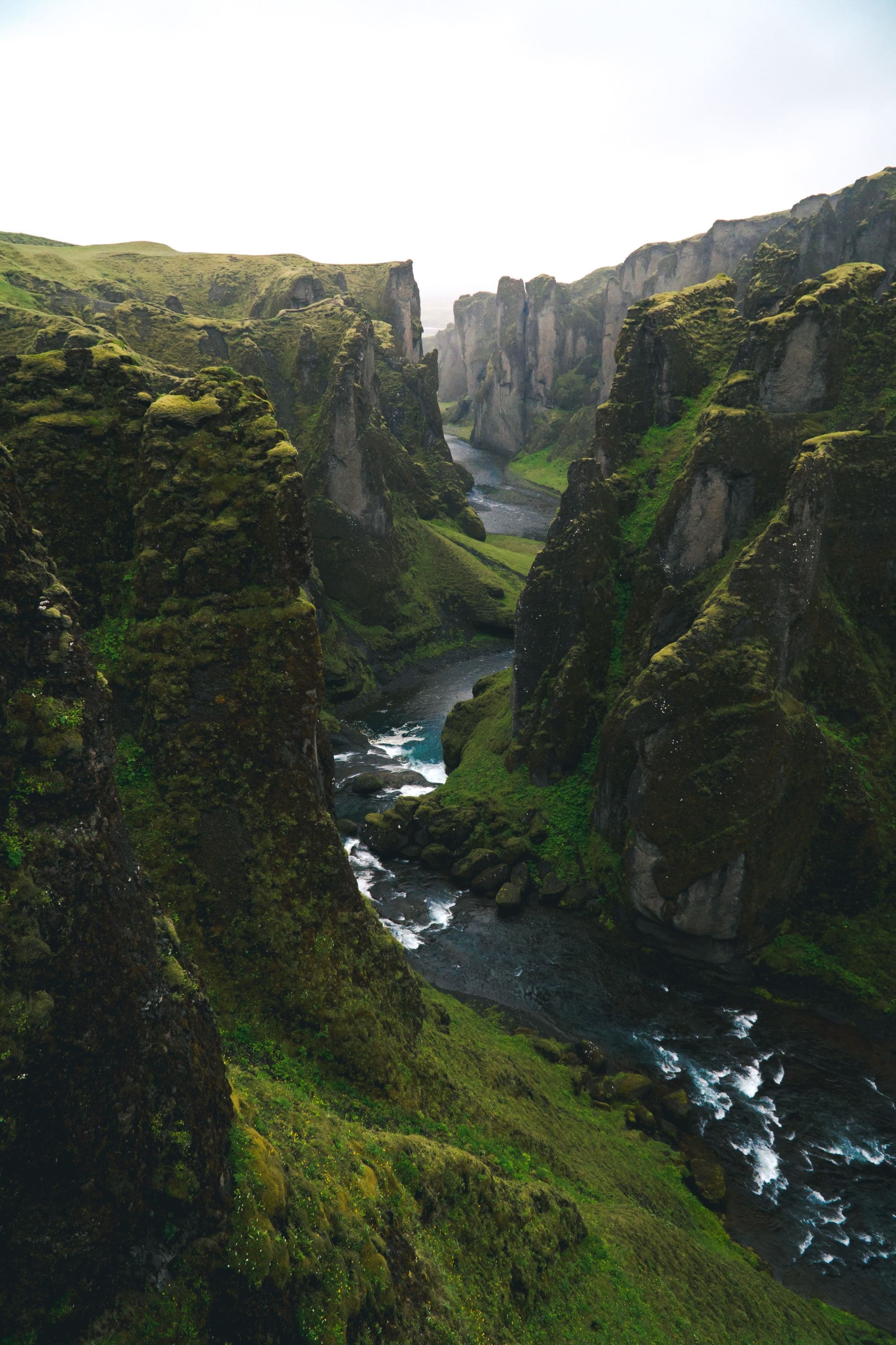 a river running through a green canyon