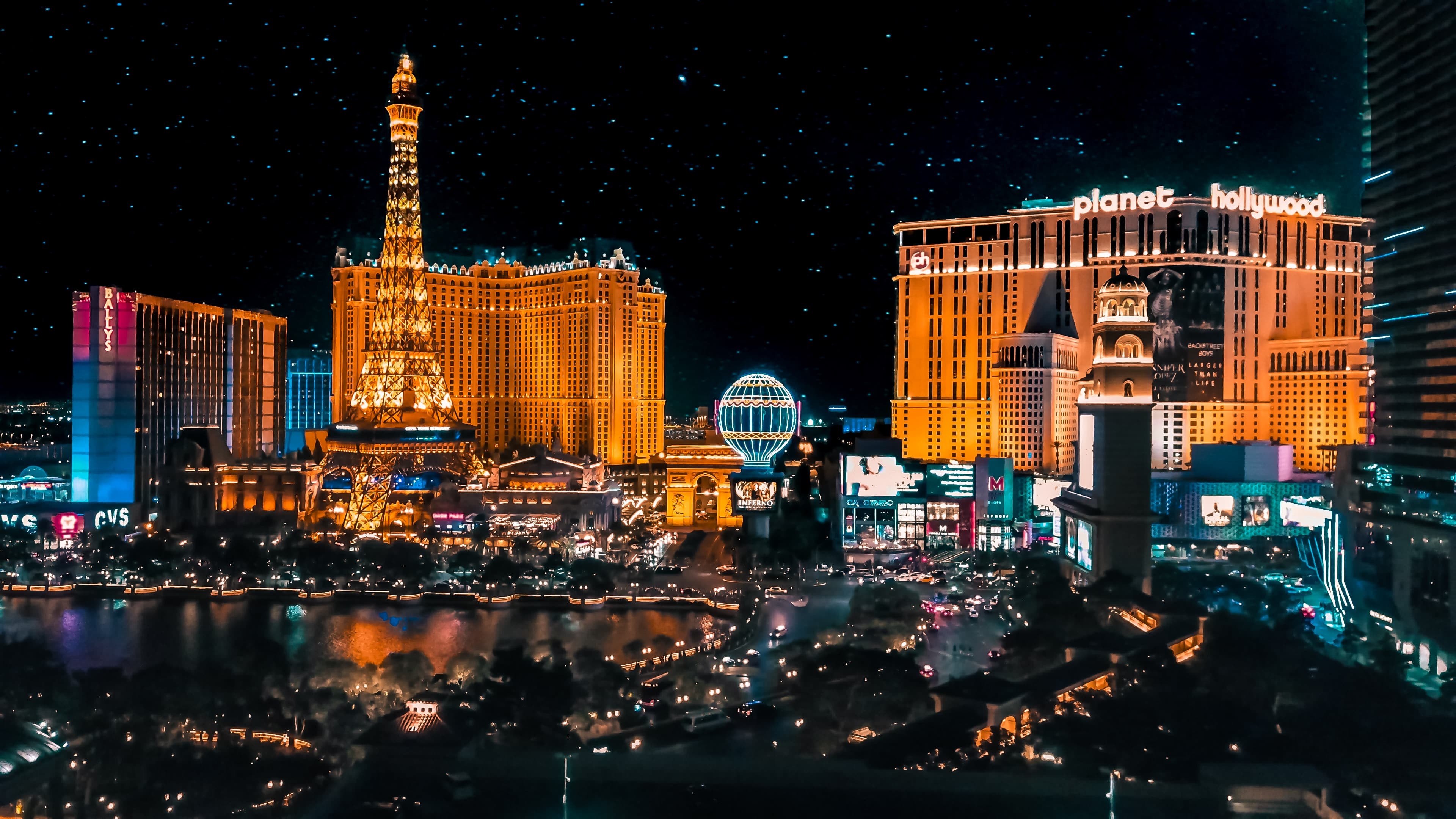 An aerial view of Las Vegas at night