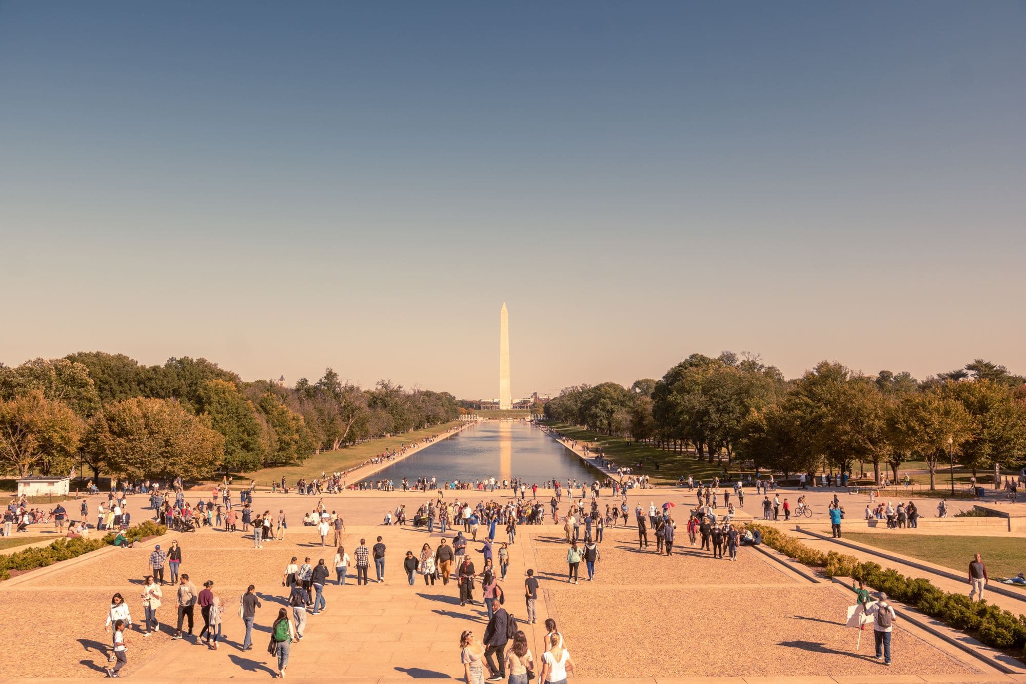 the national mall in washington DC on a busy summer day