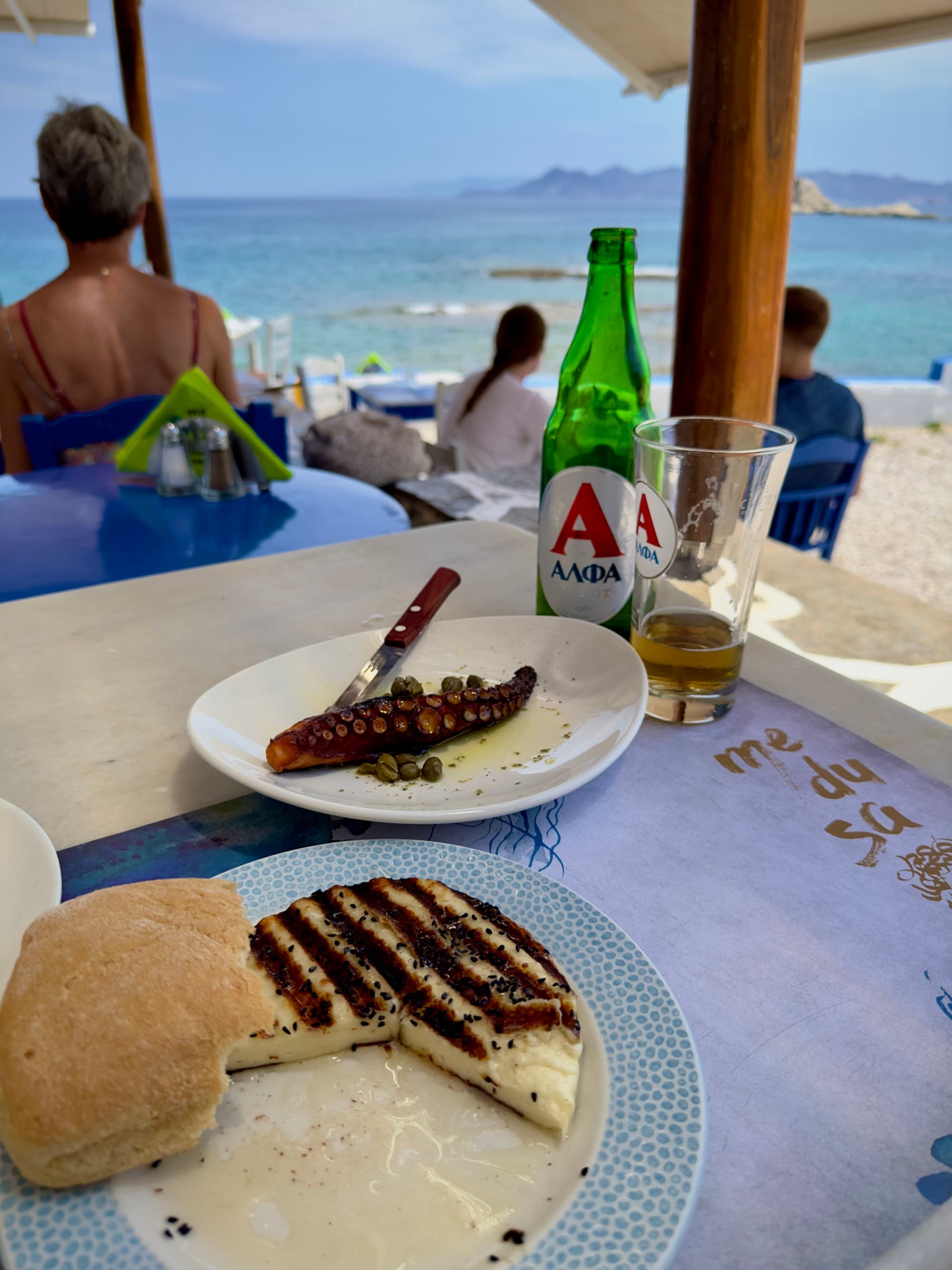 Food on table at a beach.