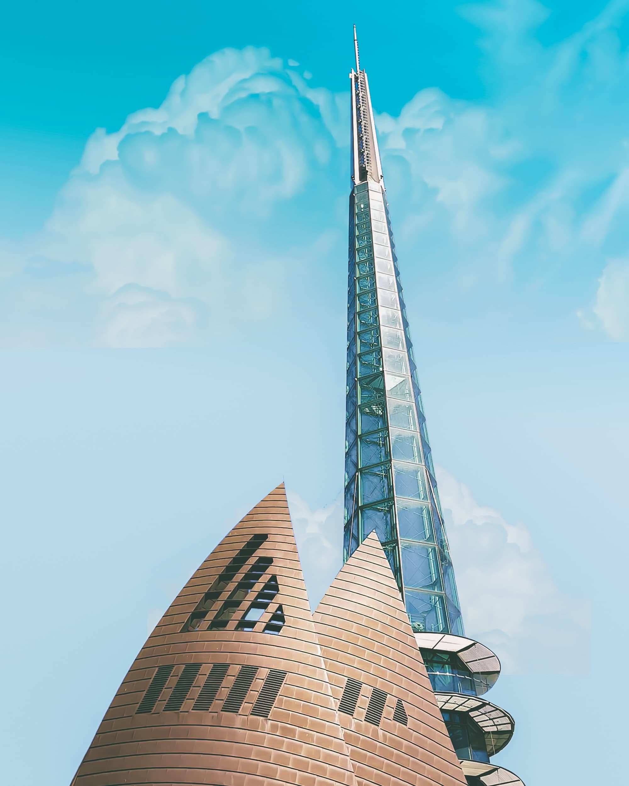 Bell Tower against the sky in Perth, Australia.