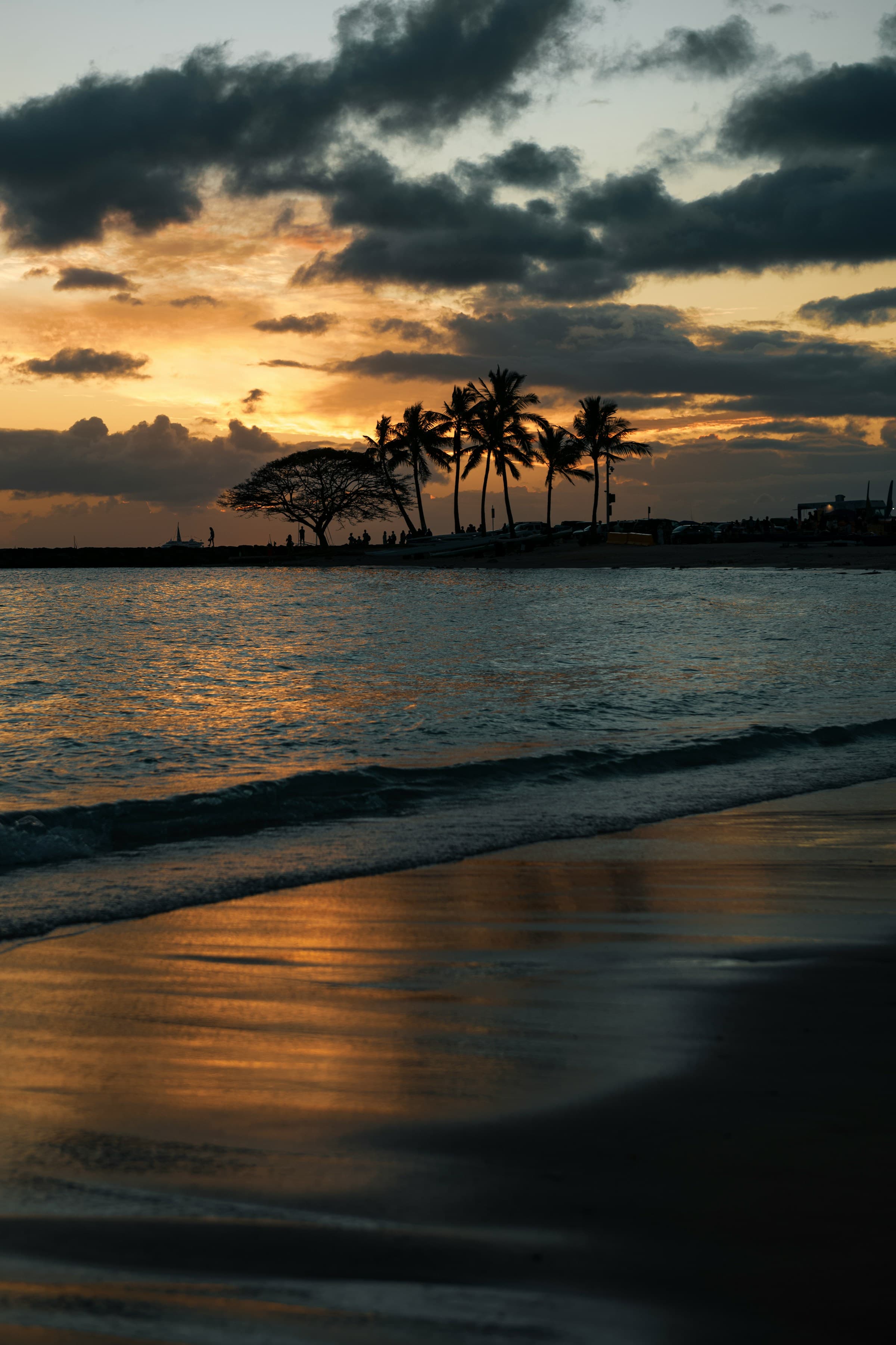 A dramatic sunset at Waikiki.