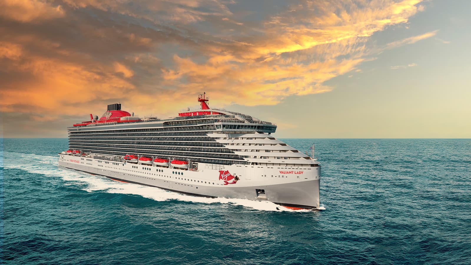 cruise ship in water during sunset