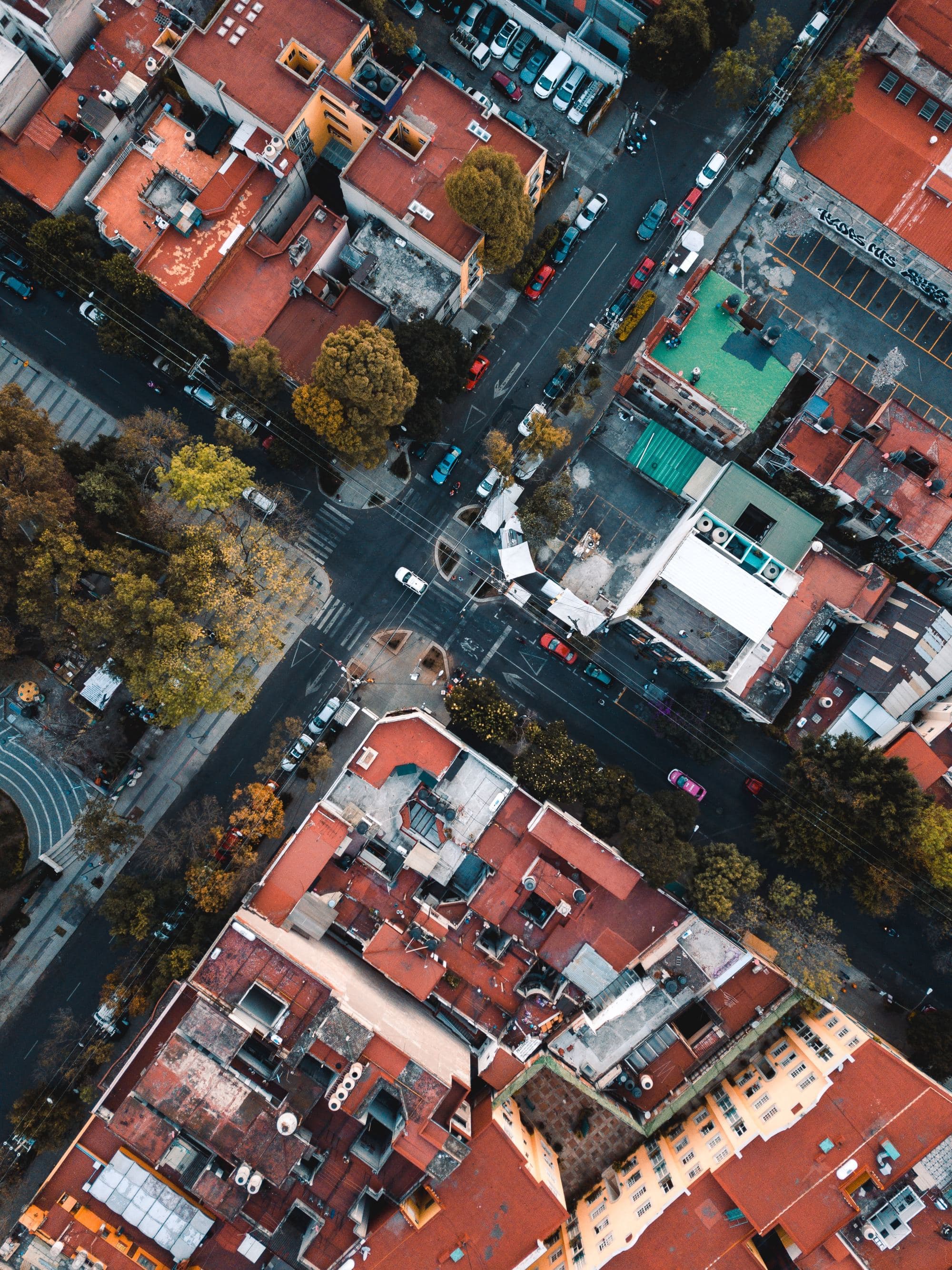 An aerial view of buildings in Mexico City