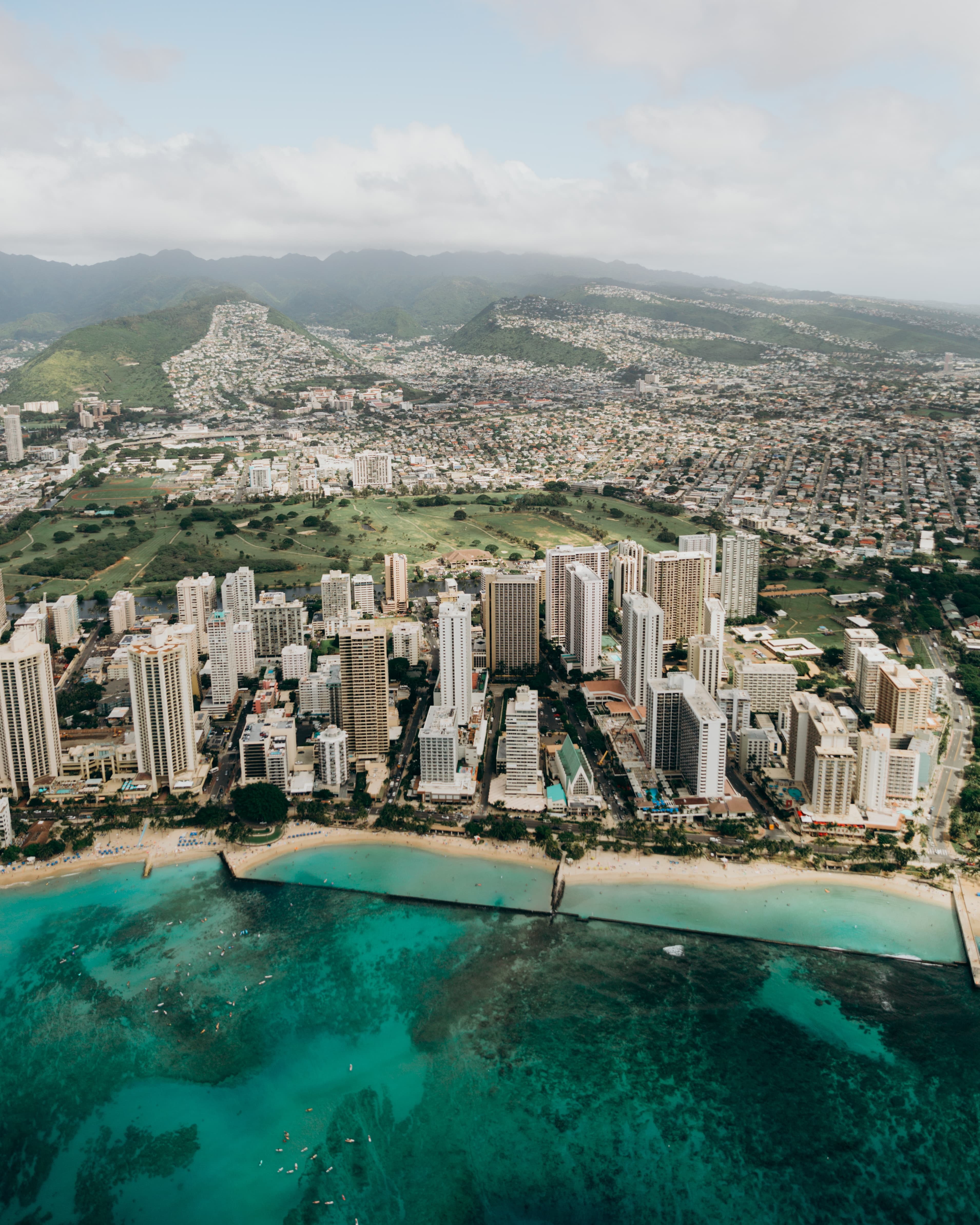 Aerial shot of Oahu, Hawaii.