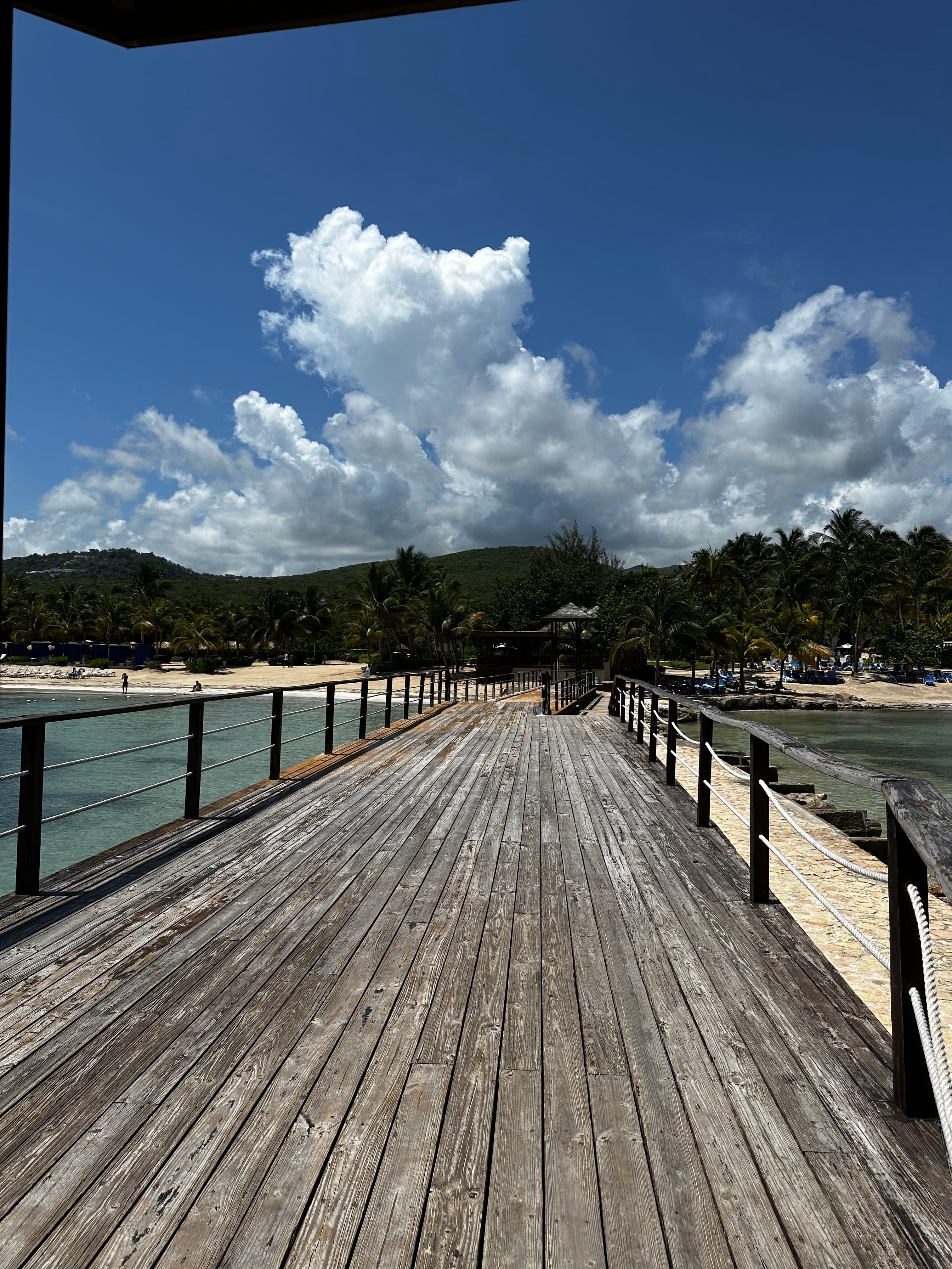 A picture of a boardwalk on water in Jamaica.