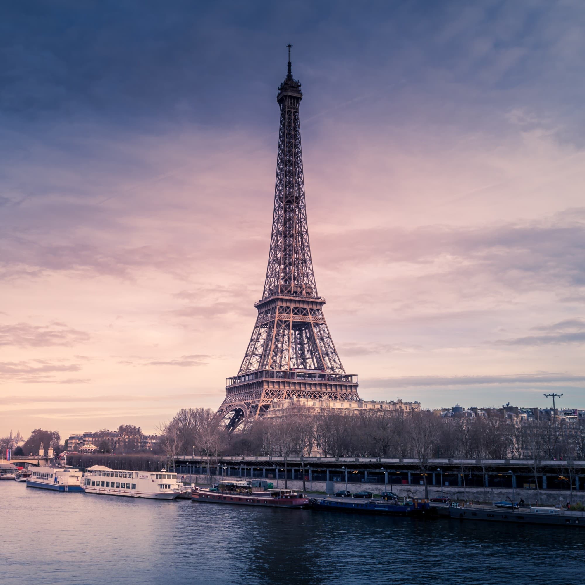 An aerial view of the Eiffel Tower.