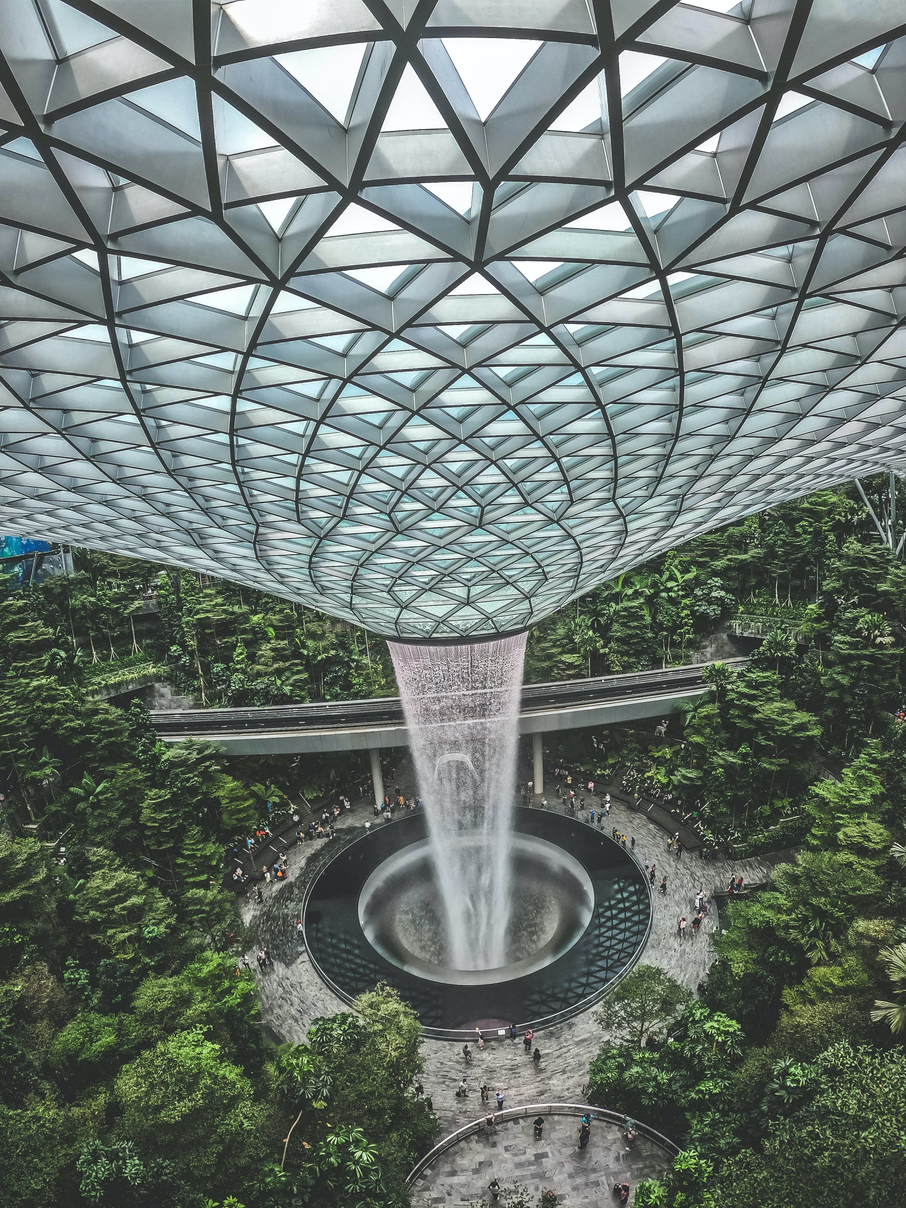 A picture of an indoor waterfall.