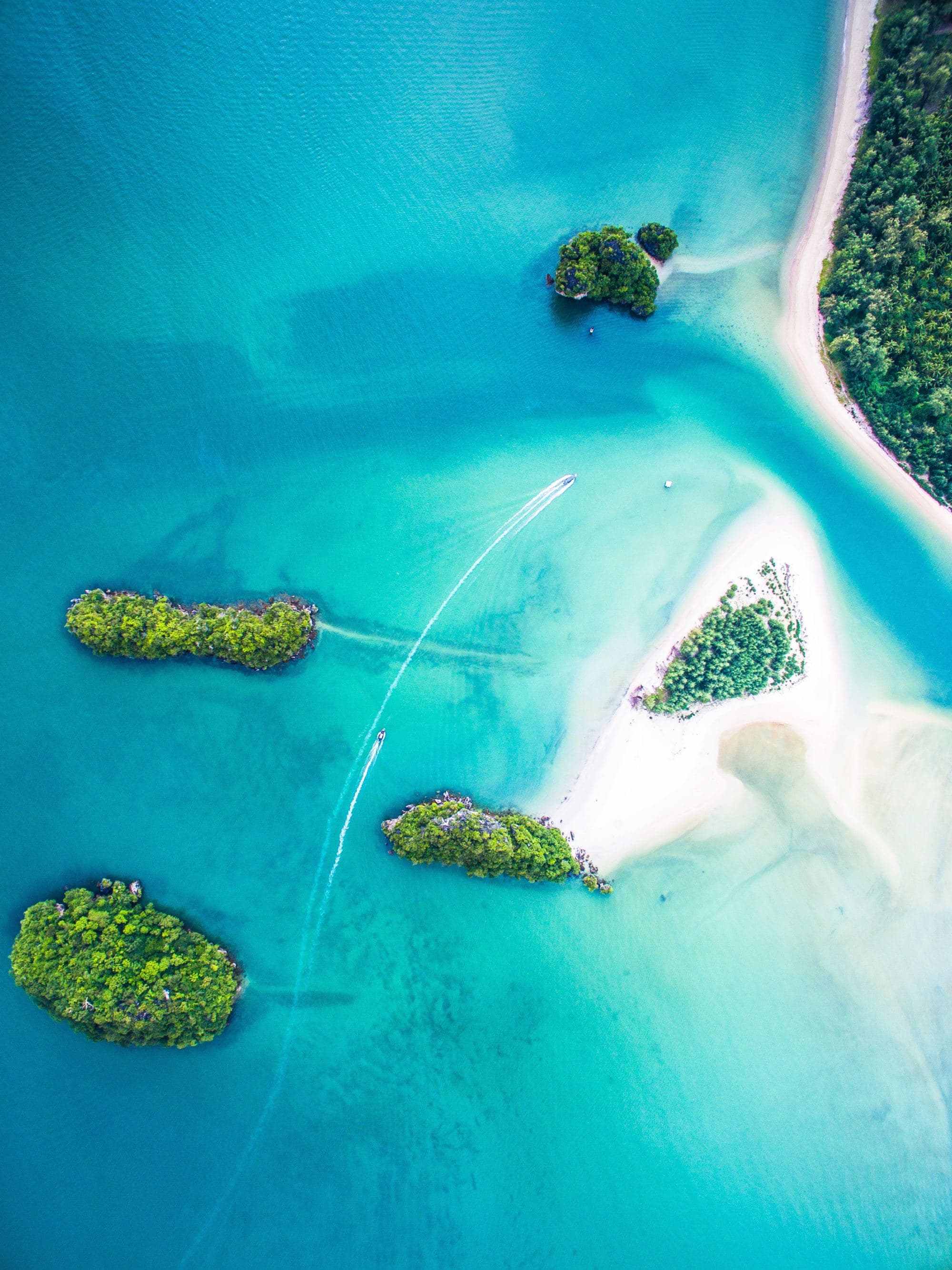 An aerial view of islands during daytime hours