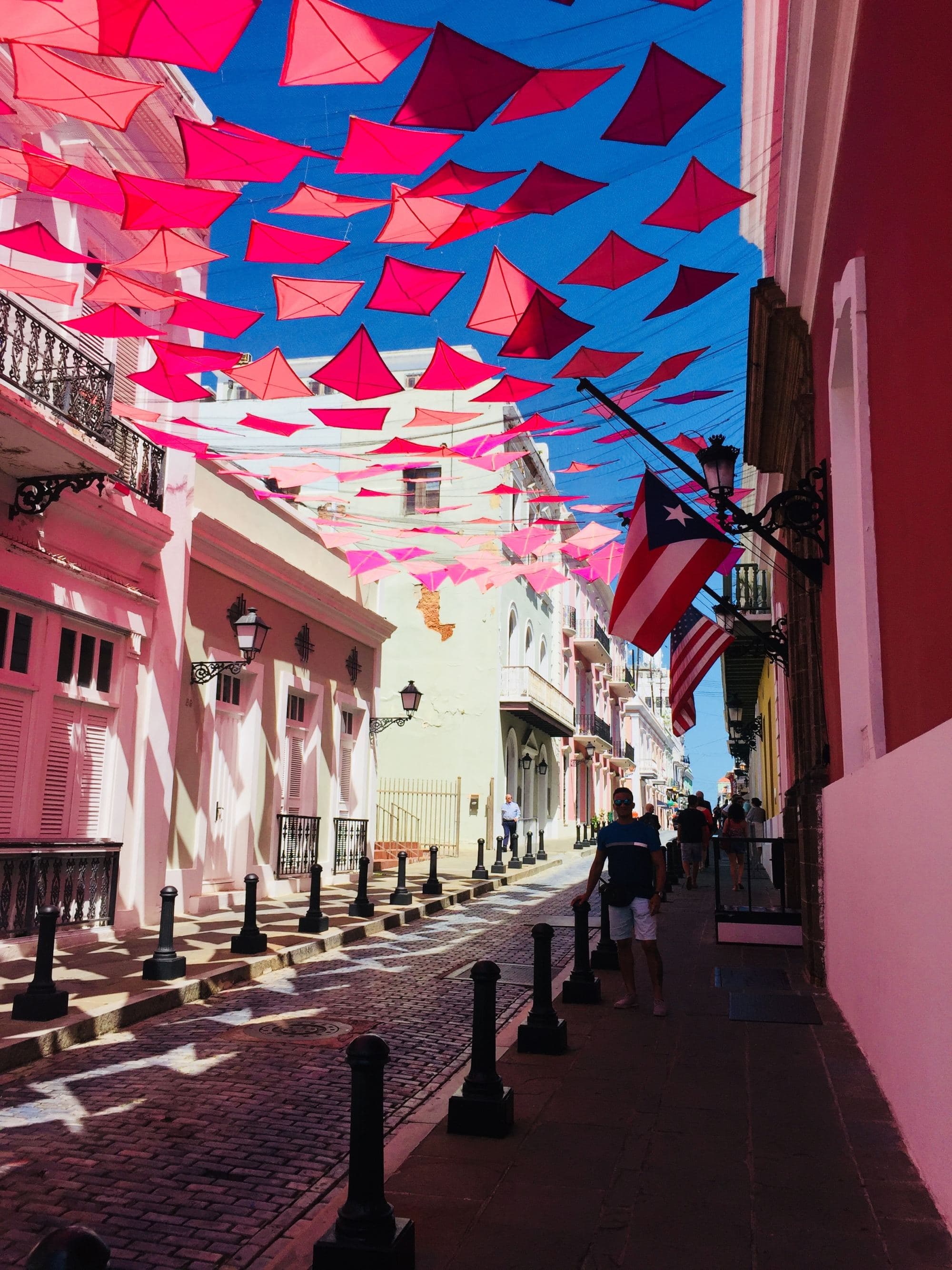 Red kite pennants on street photo