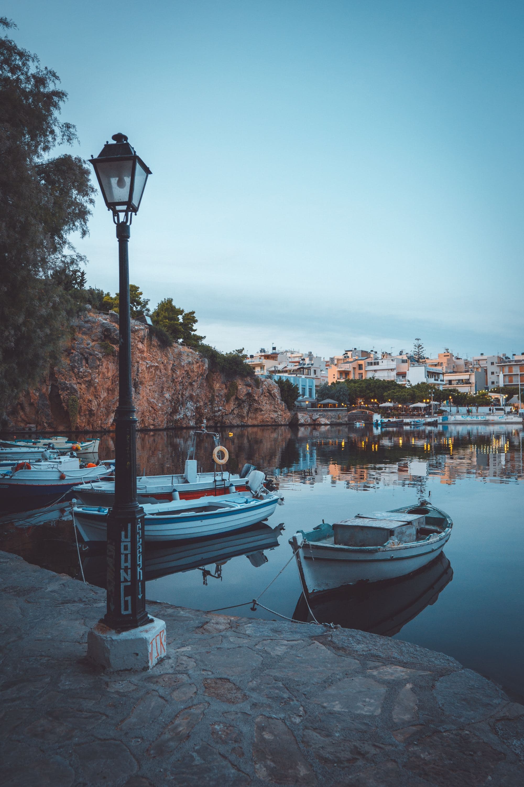 harbor of a seaside town in dawn