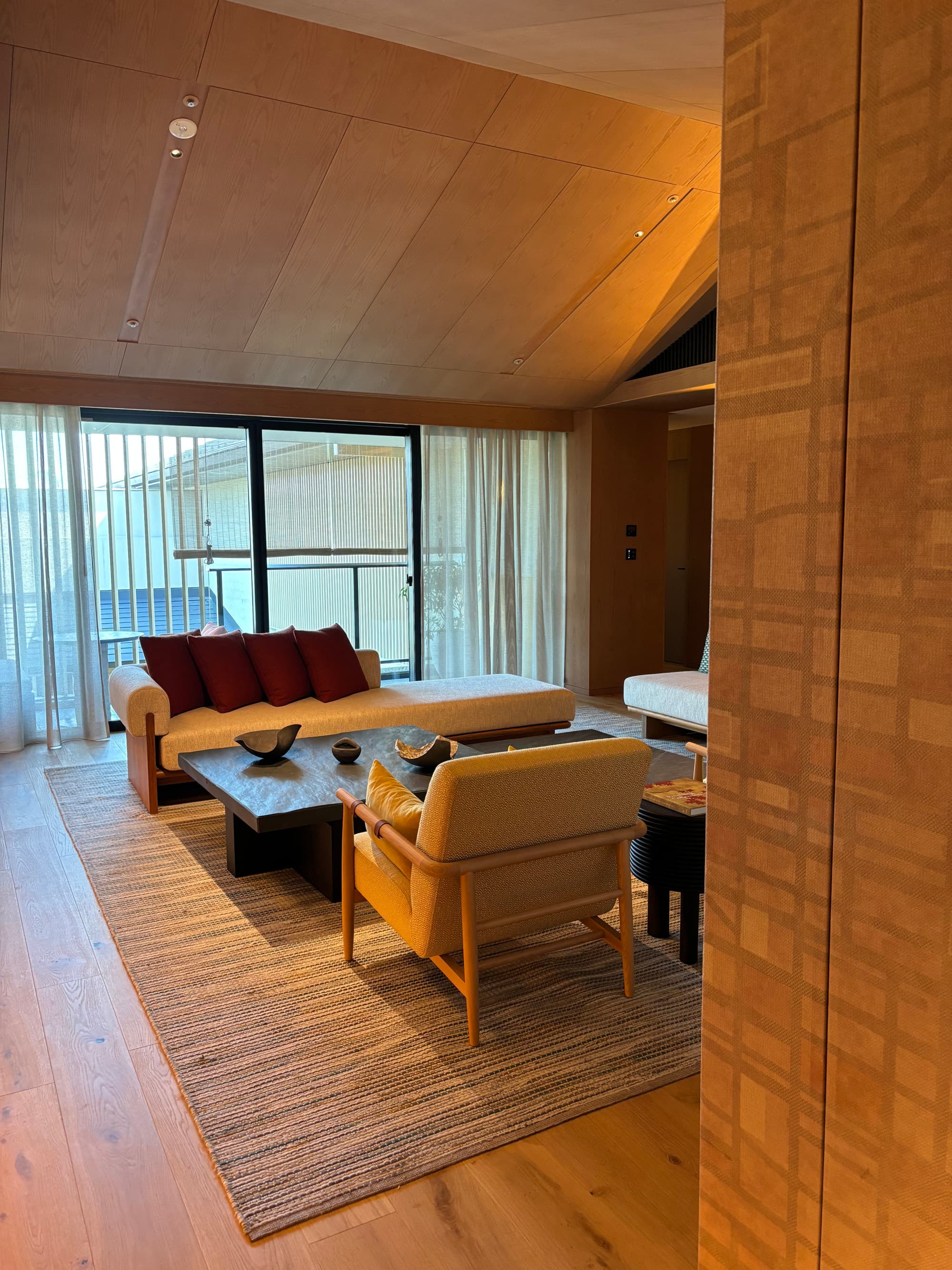 A seating area in a hotel room