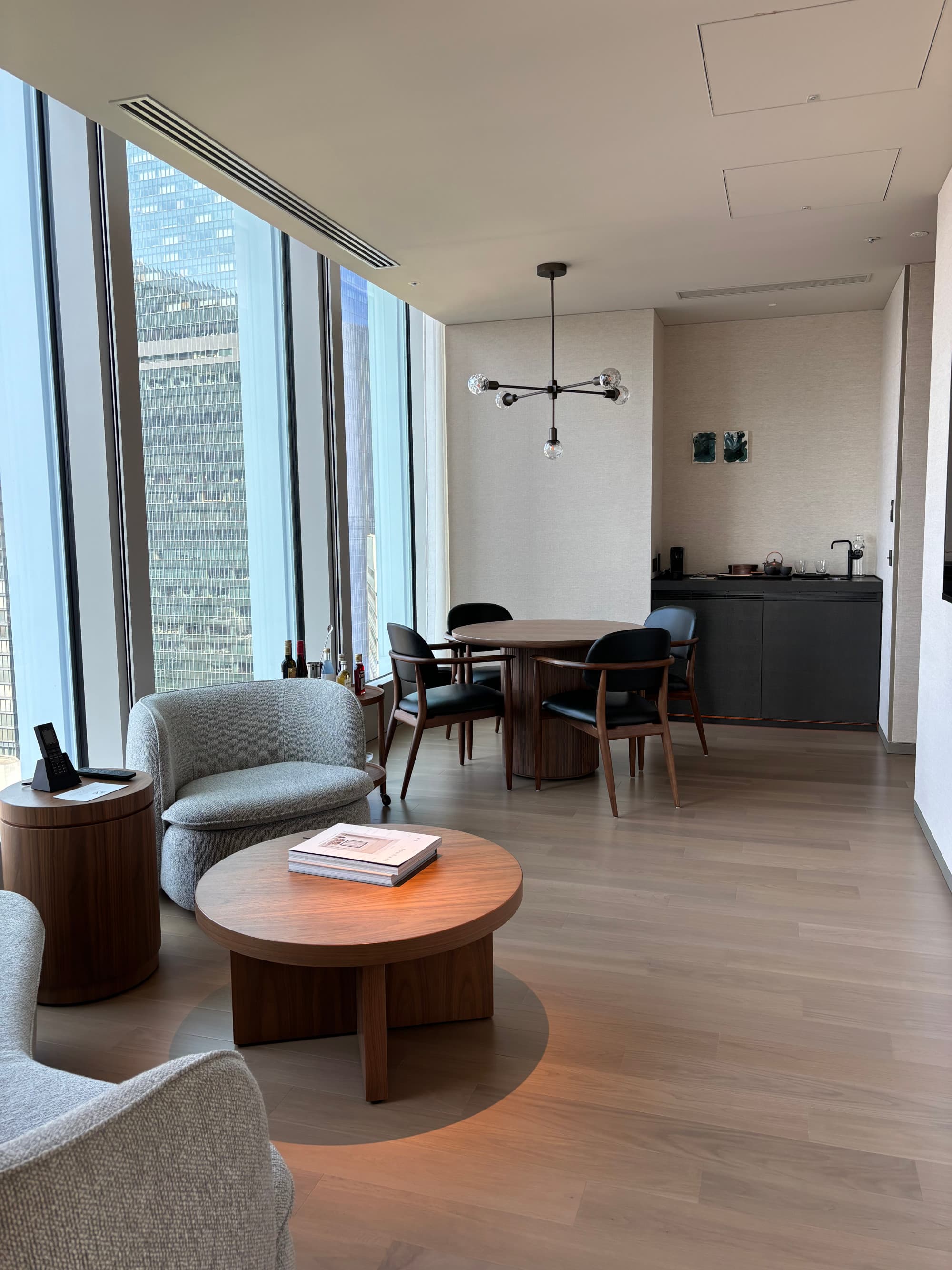 A seating area in a hotel room