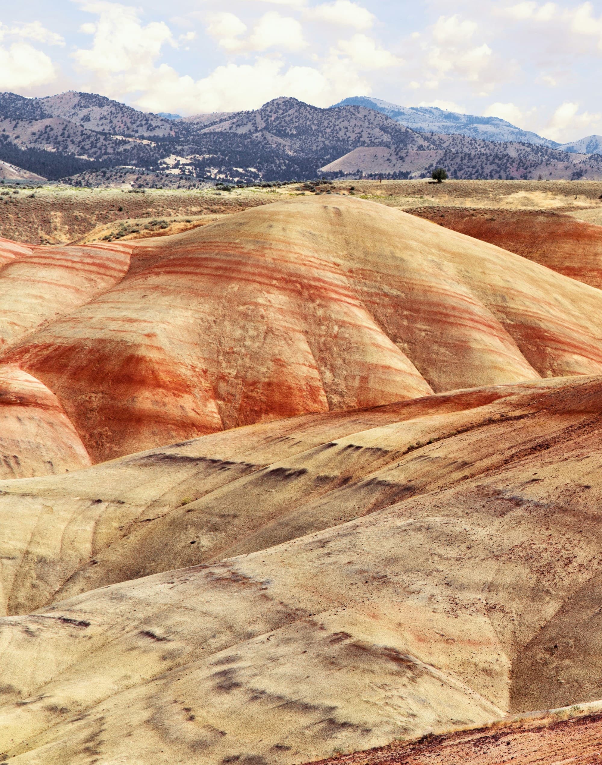 A picture of the red and sand-colored Painted Hills Oregon taken during daytime.