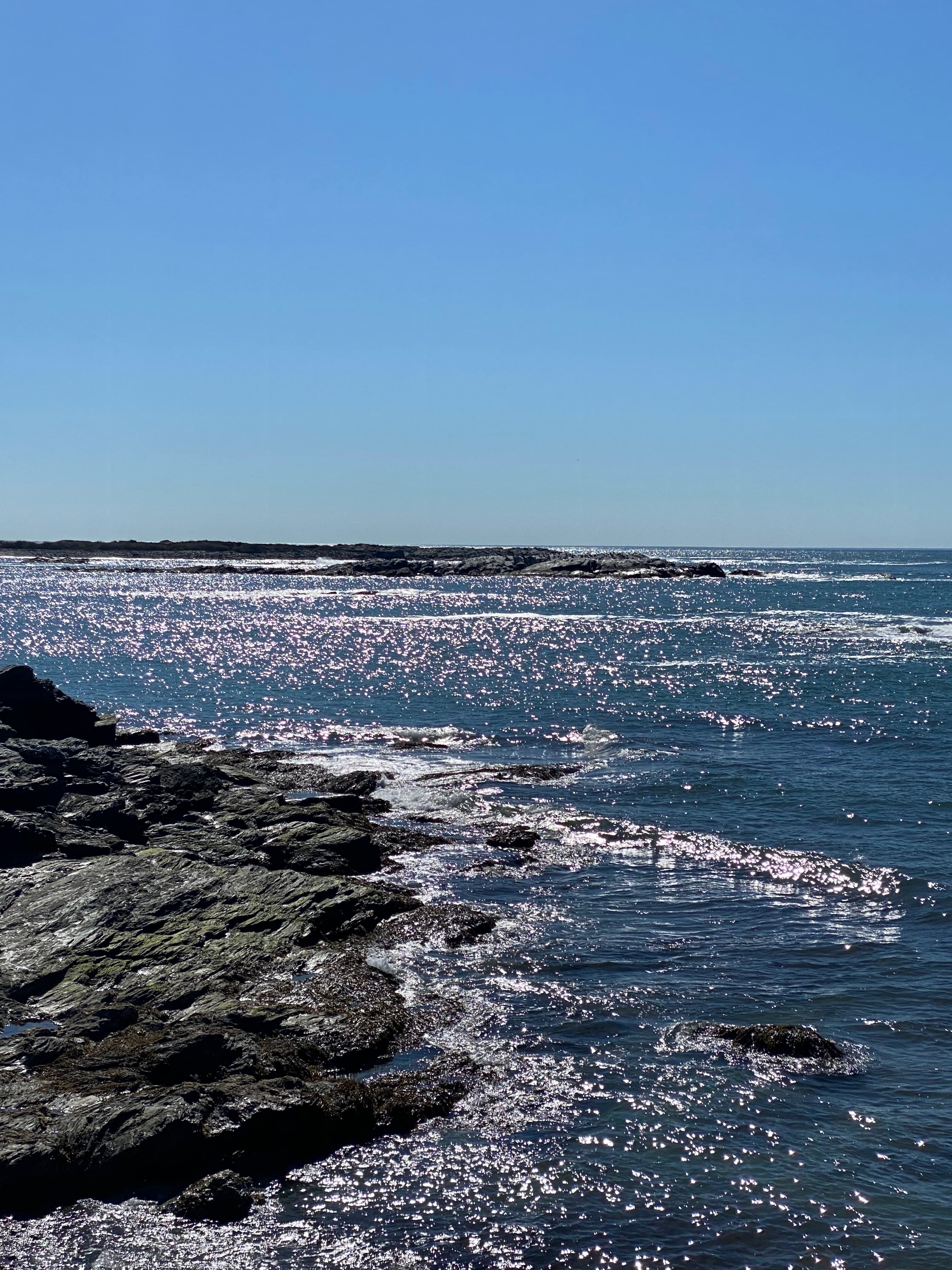 A body of water near a rocky shore