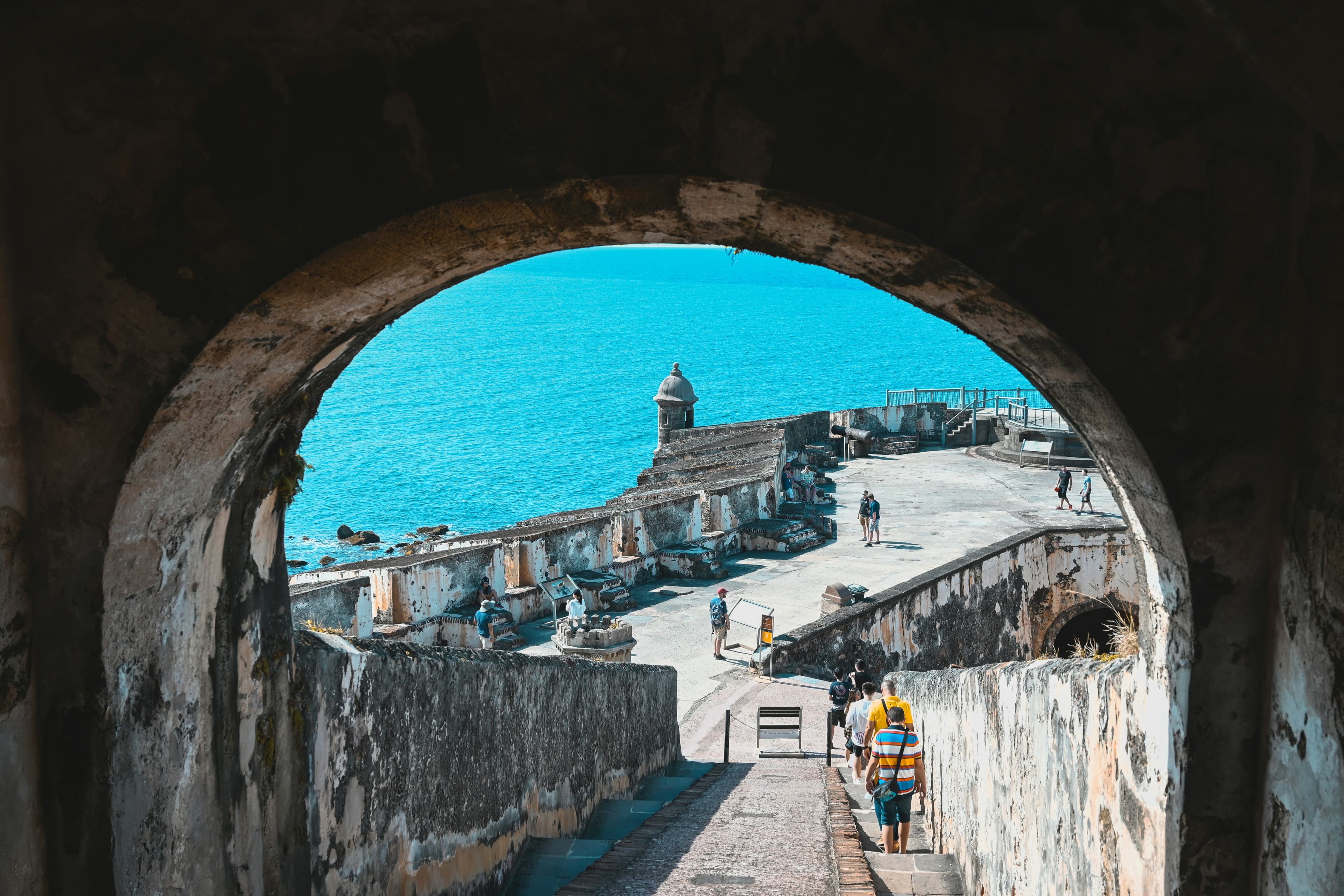 A look into San Juan's Old Town and castle through a tunnel.