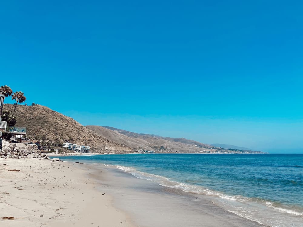 Small hills overlooking a beach in Malibu, California