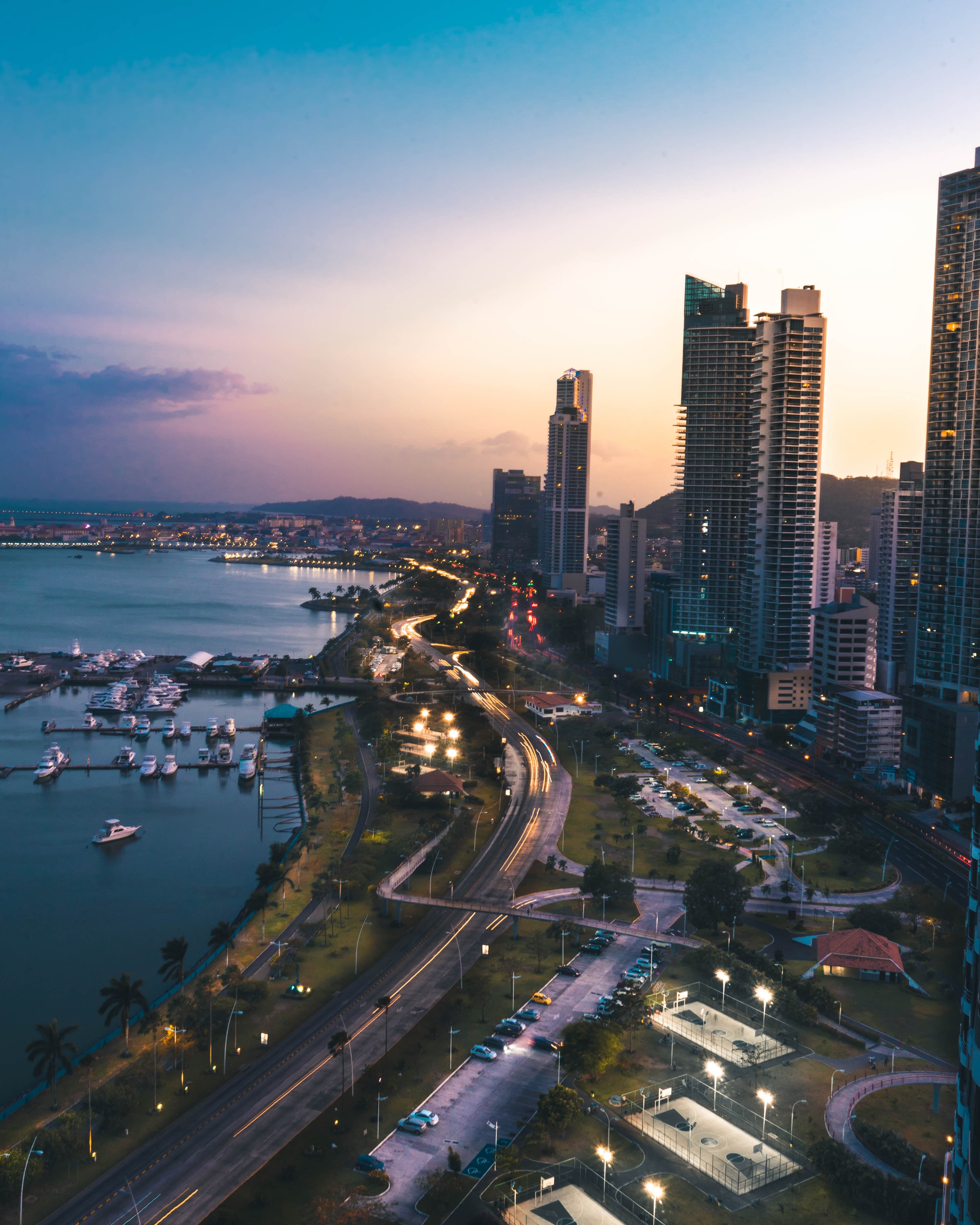 Panama City panorama at sunset.