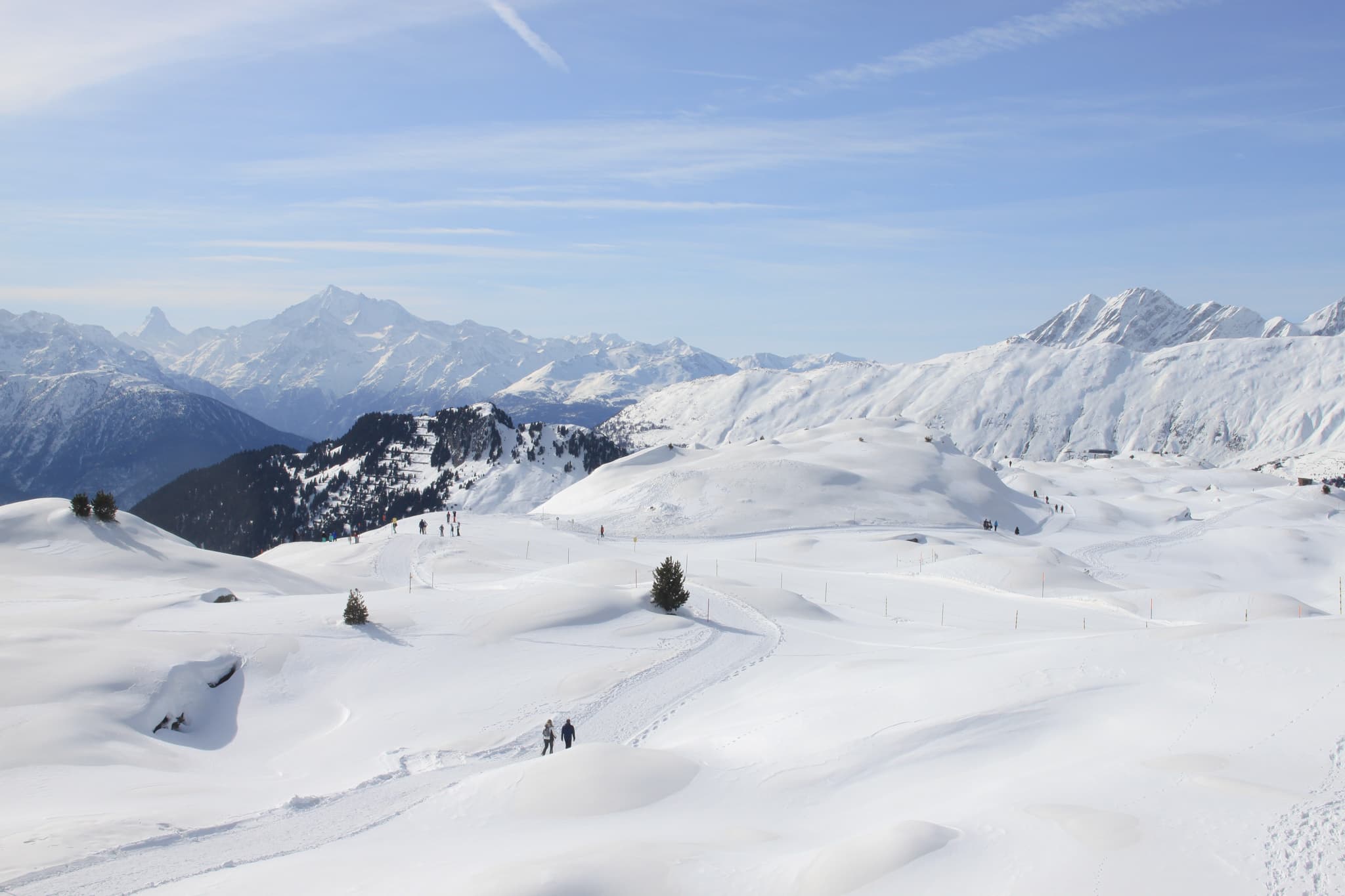 Skiing mountains covered in snow in Switzerland.