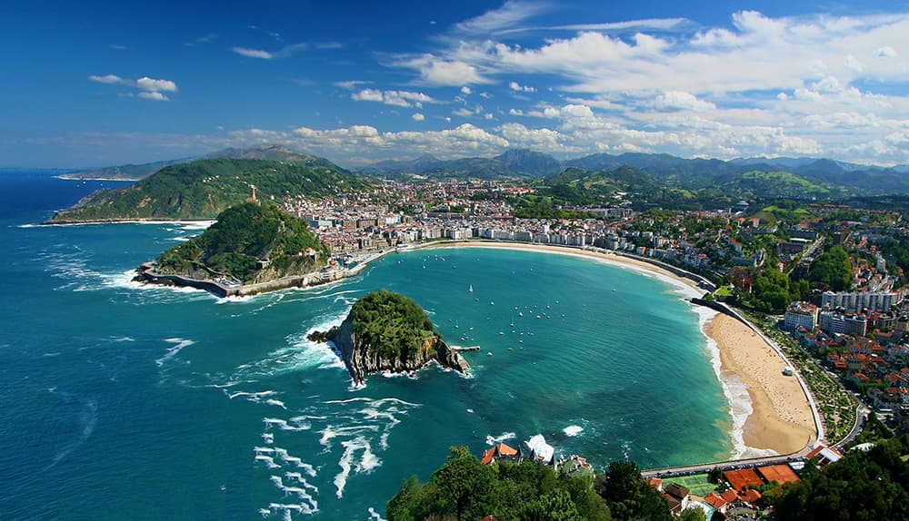 Bird's eye view of La Concha Bay in San Sebastian.