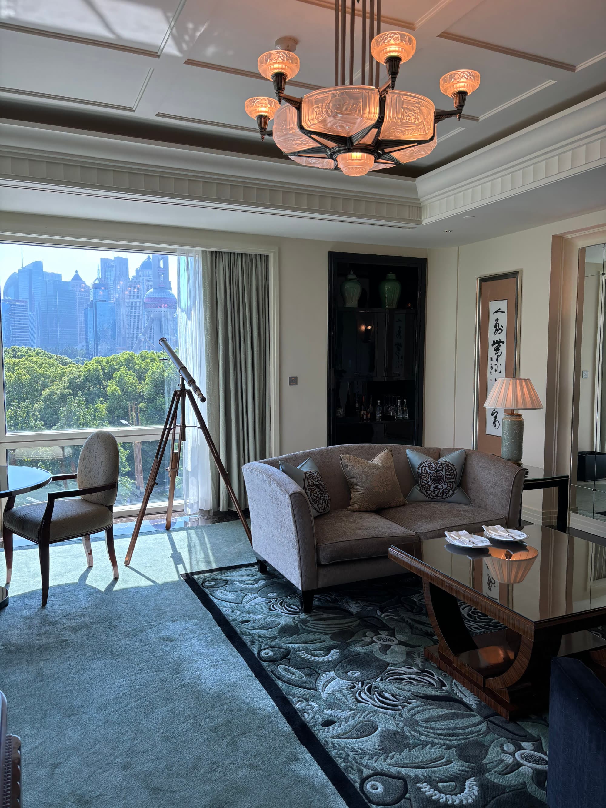 A seating area in a hotel room