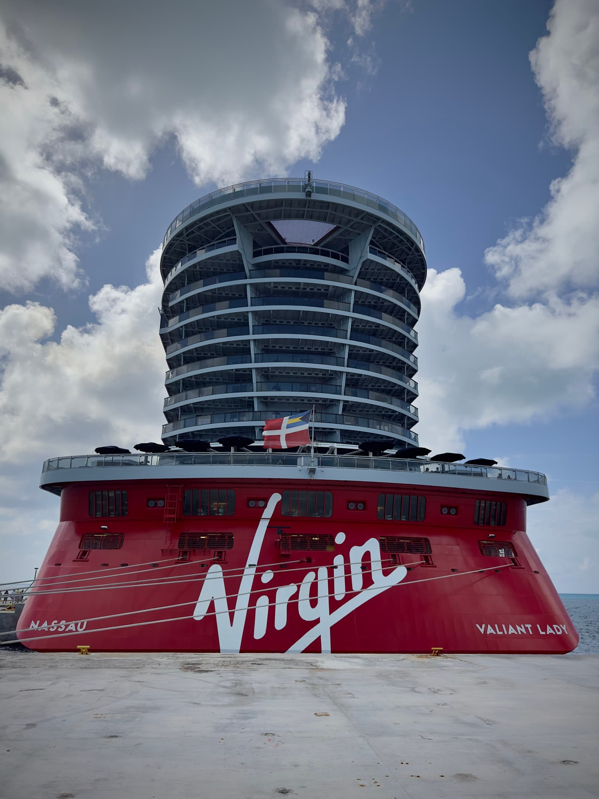 The front of the Virgin Voyages Valiant Lady ship- Kelsey Parry