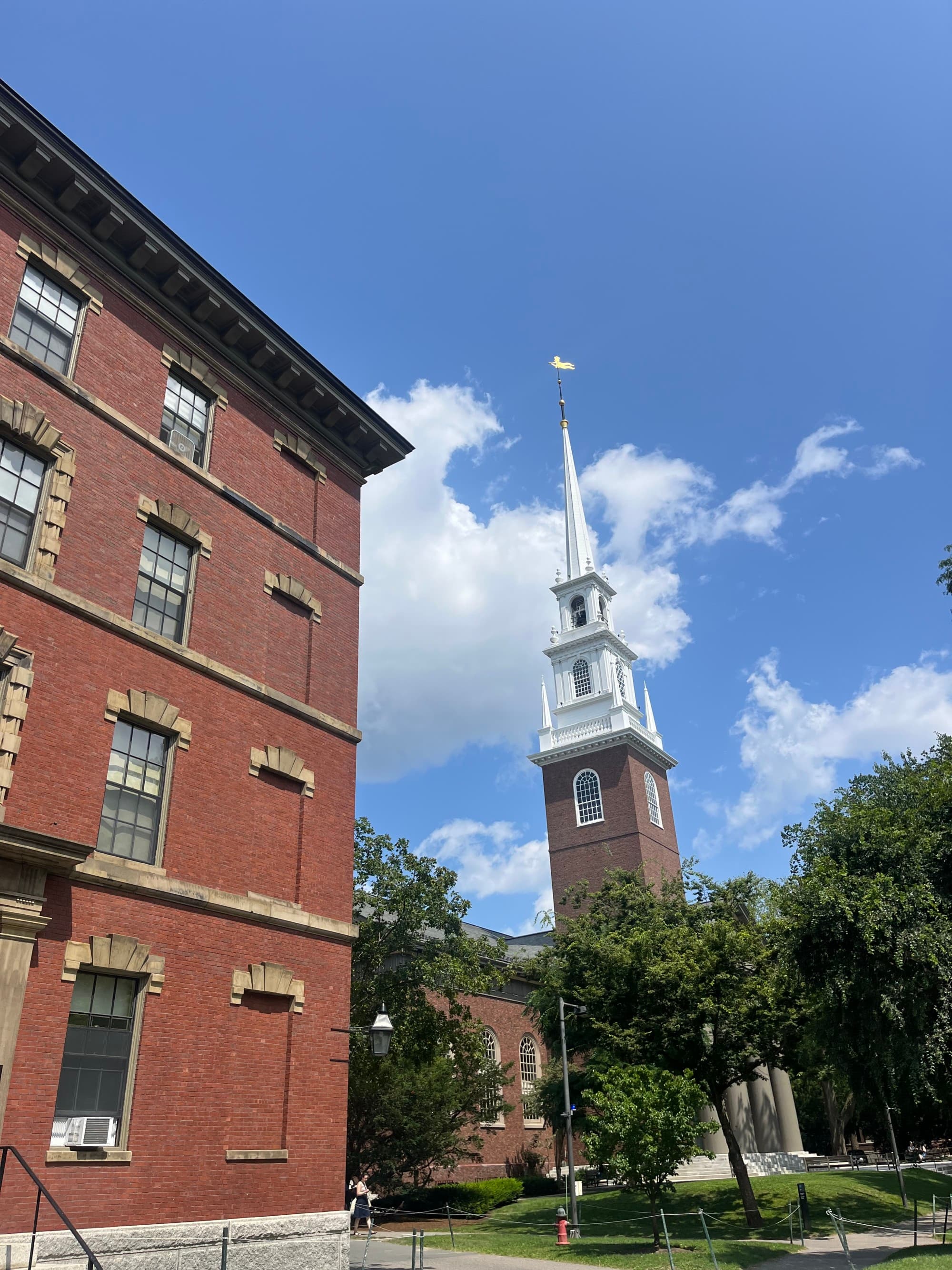 A red brick building and tower on the Harvard campus