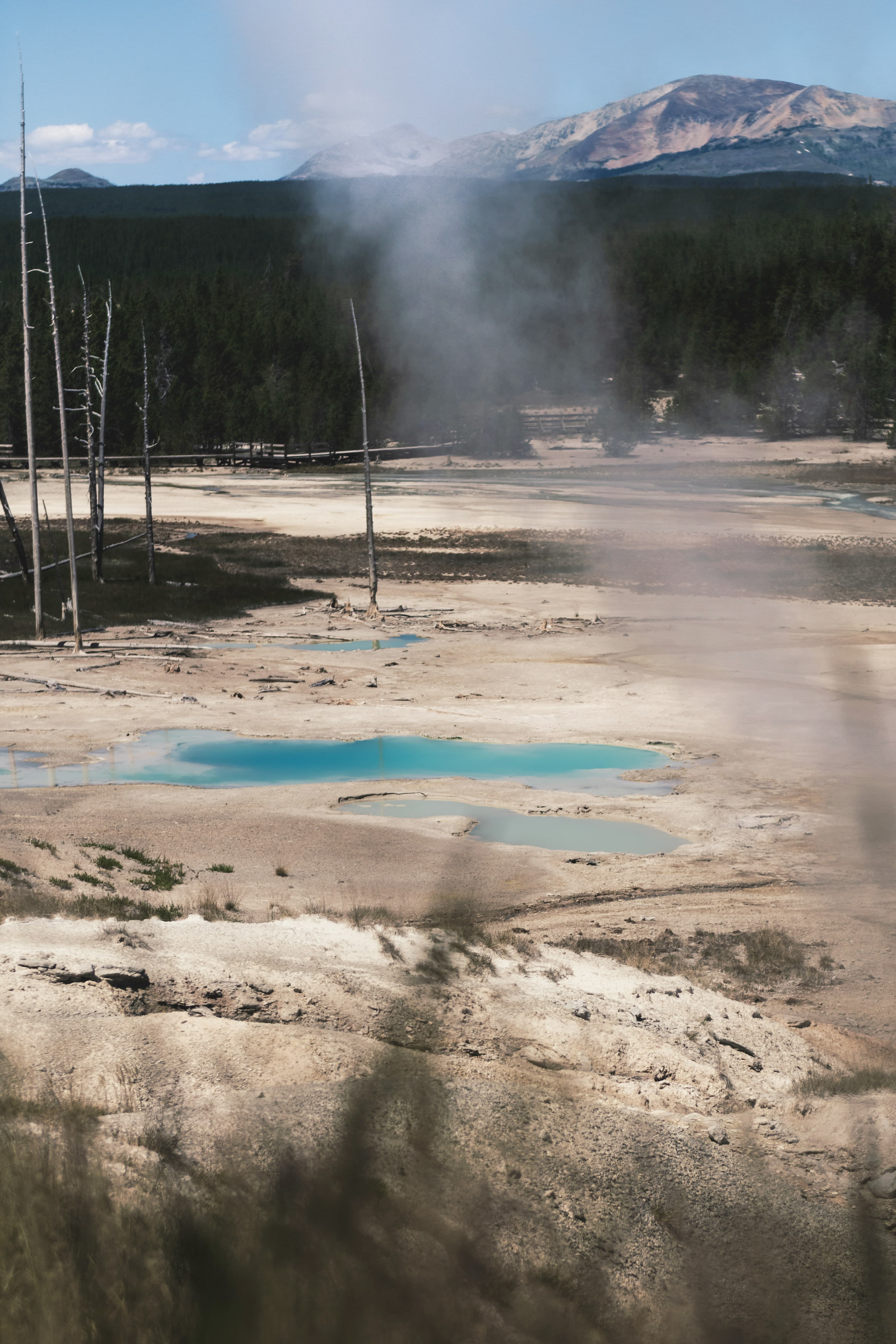 View of thermal hot springs in a desert area