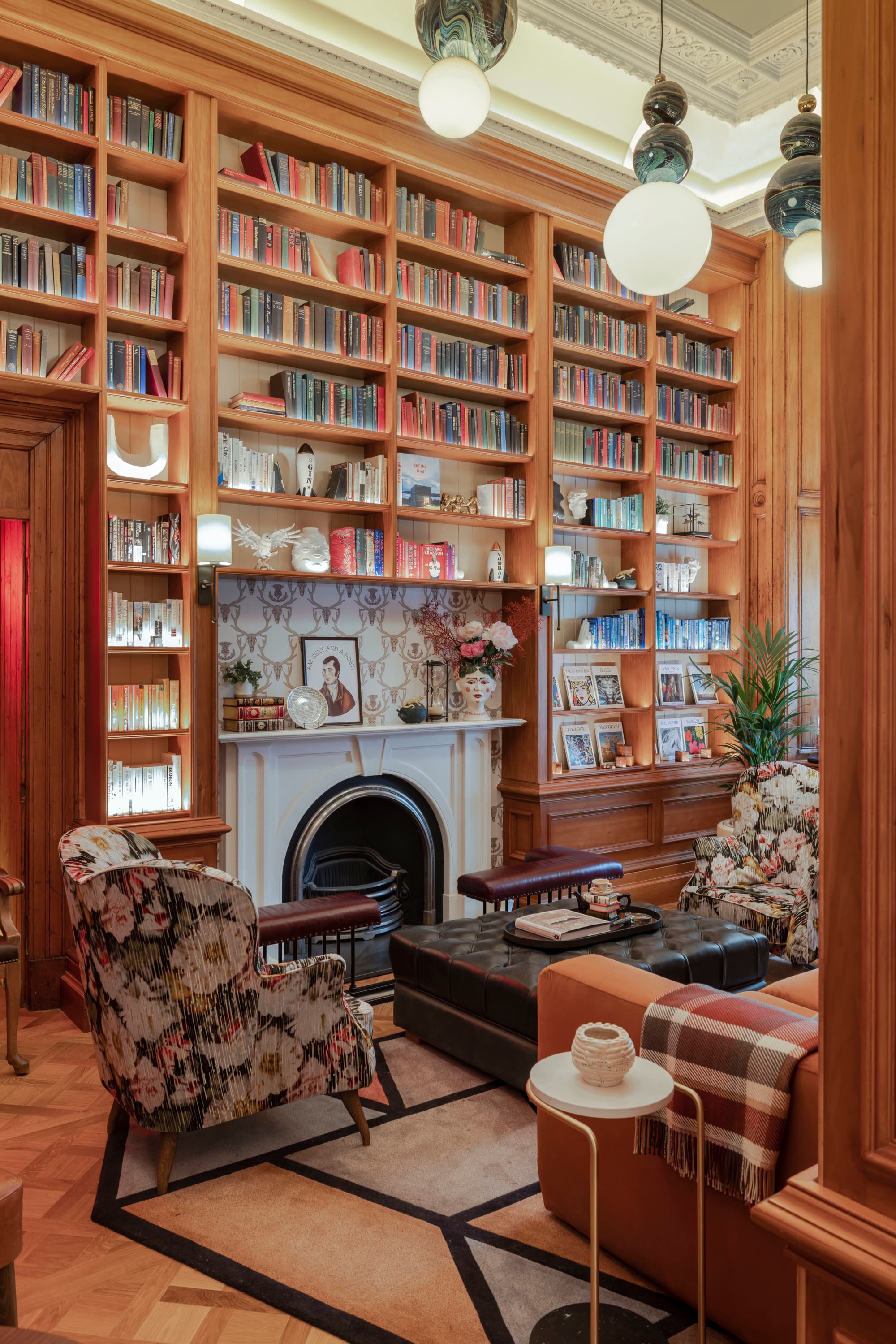 A library with a comfy seating area in front of it