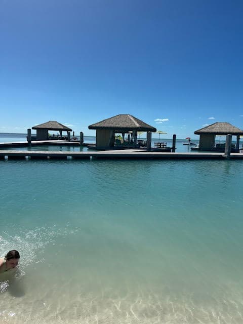 Over the water cabanas at the beach at CocoCay