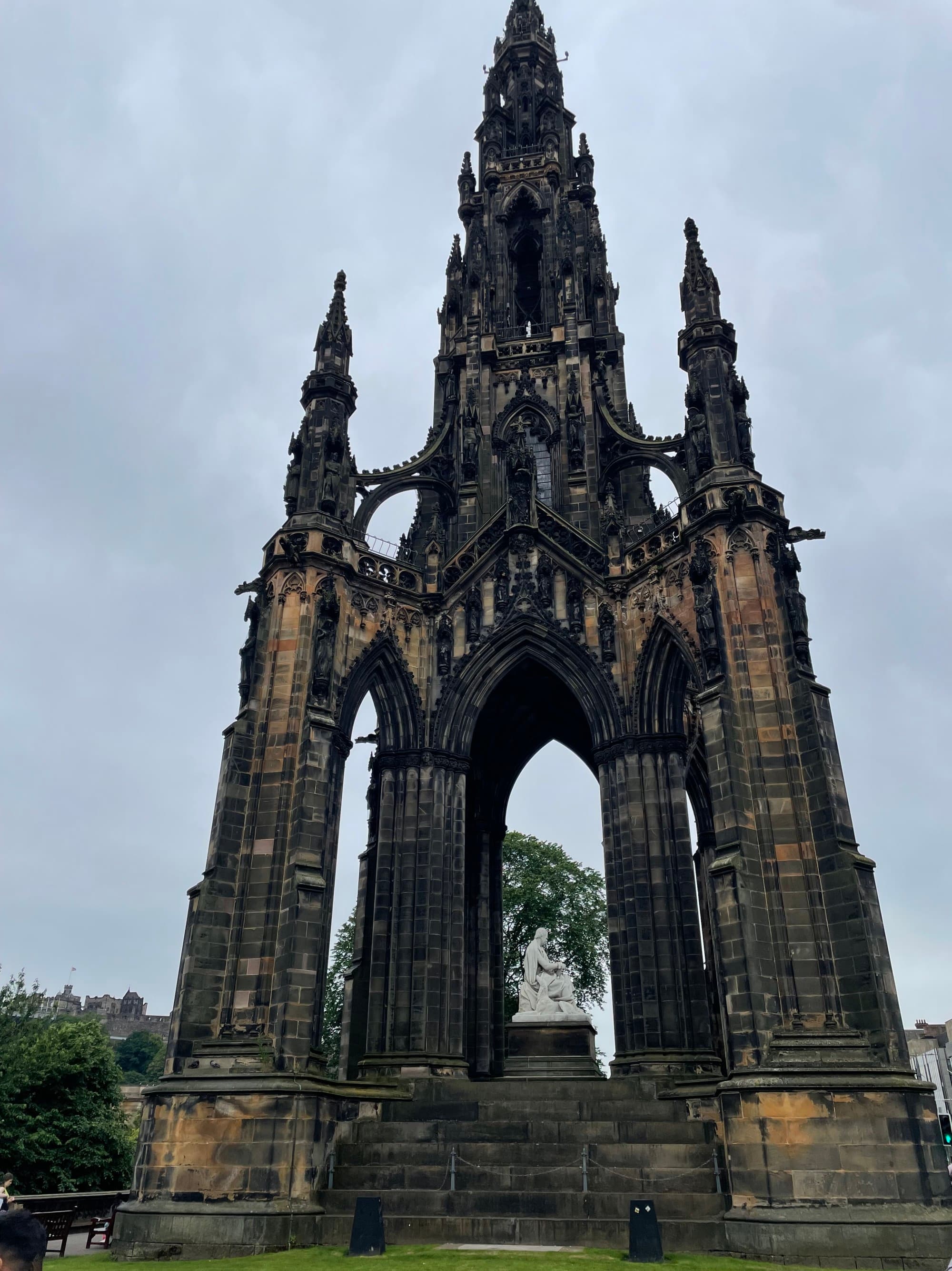 A large towering structure call the Scott Monument in Edinburgh