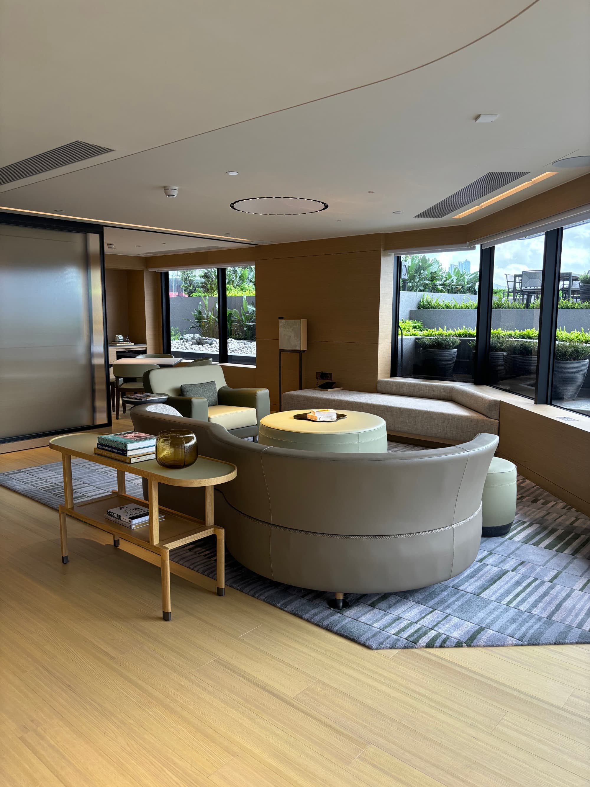 A seating area in a hotel room