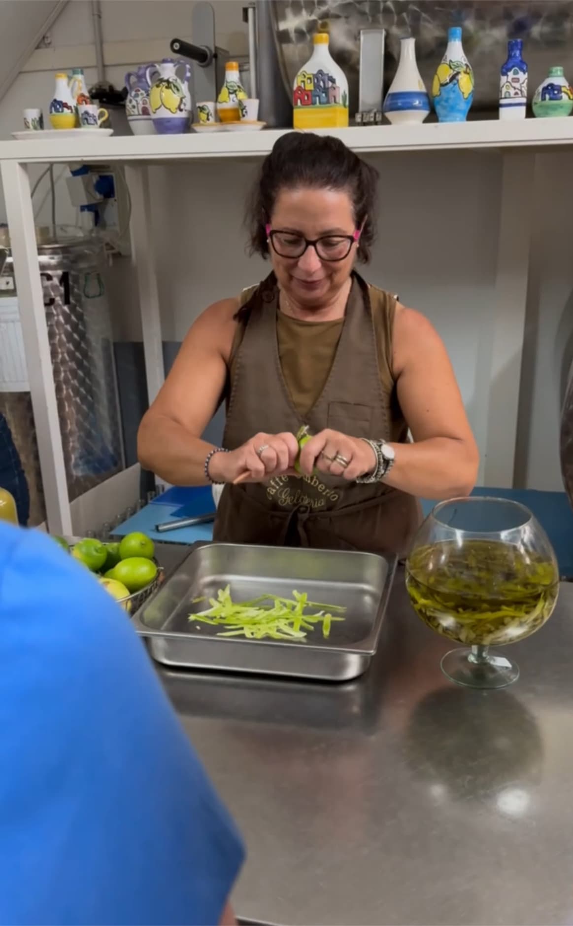 A person preparing food in a kitchen