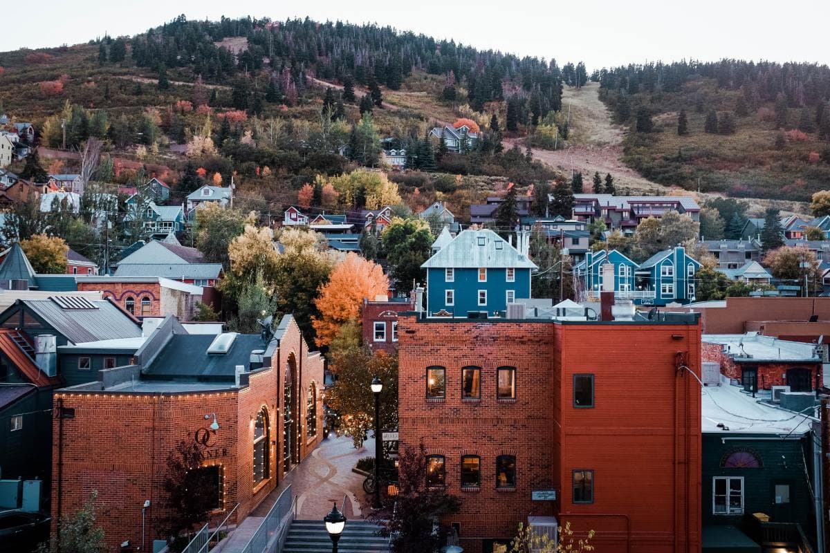 aerial view of a charming alpine downtown