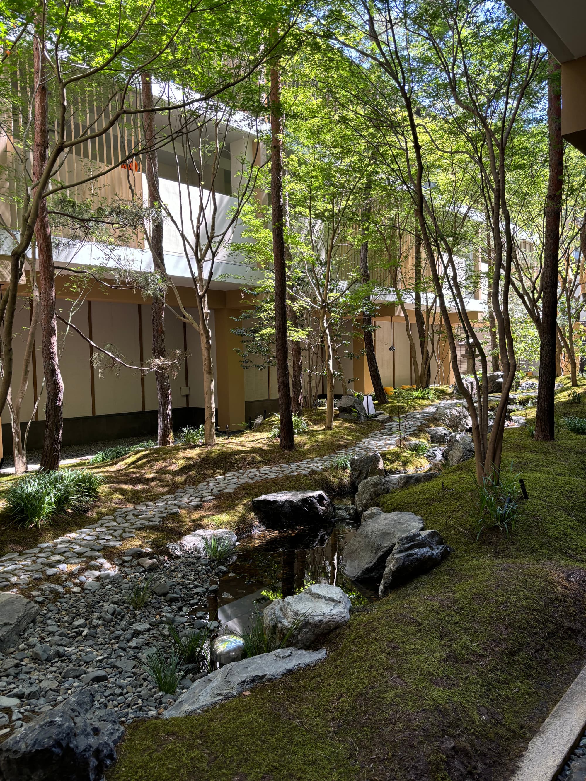 Outside view of the hotel surrounded by trees