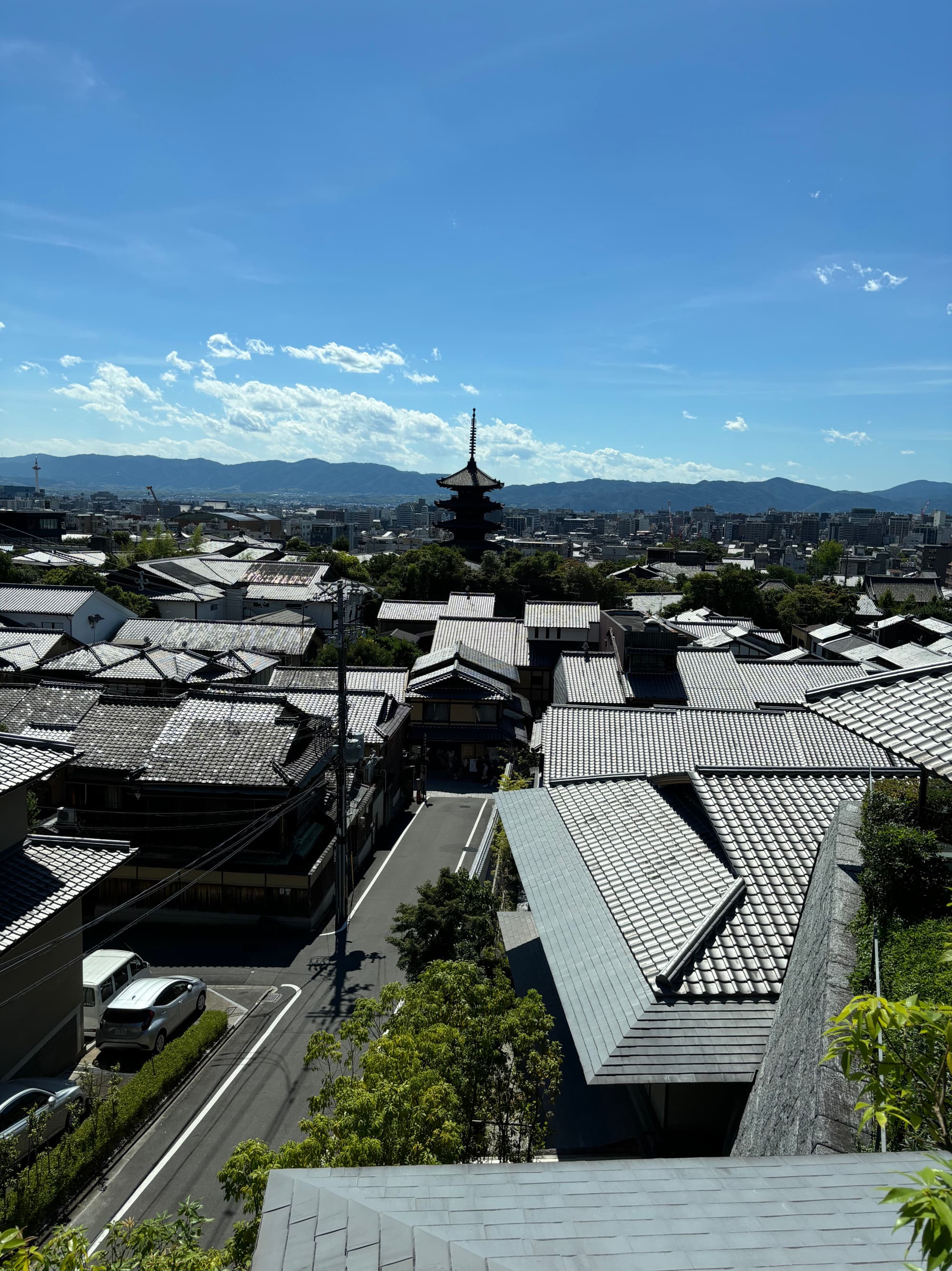 A city view with mountains in the distance during the daytime