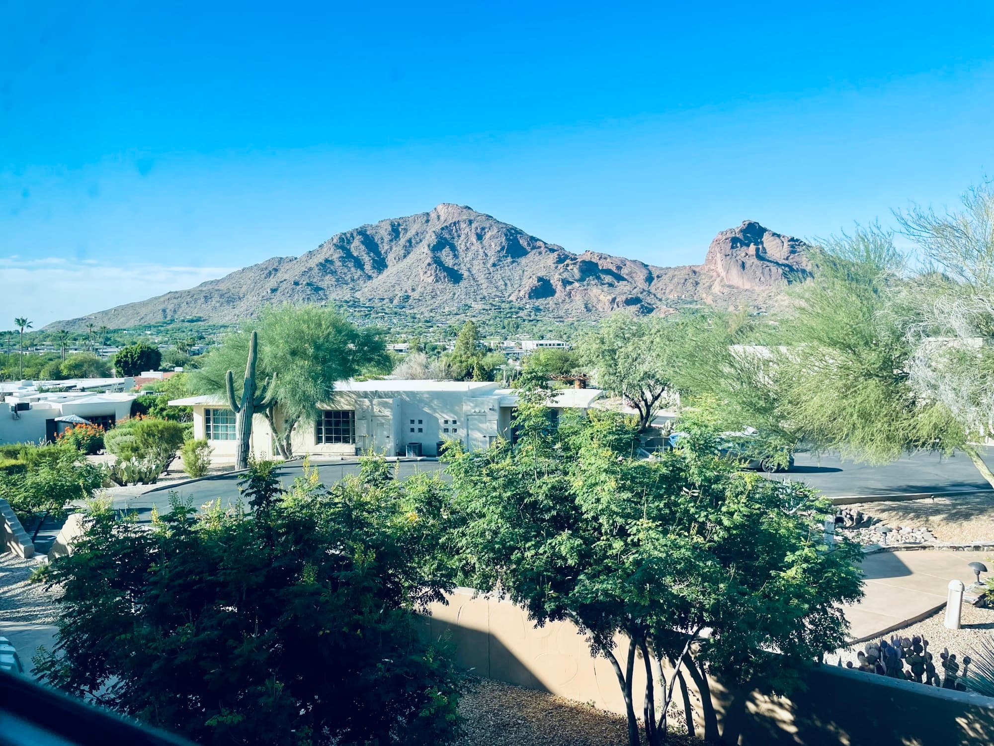 View of Camelback Mountain from a casita at JW Marriott Scottsdale Camelback Inn Resort and Spa.