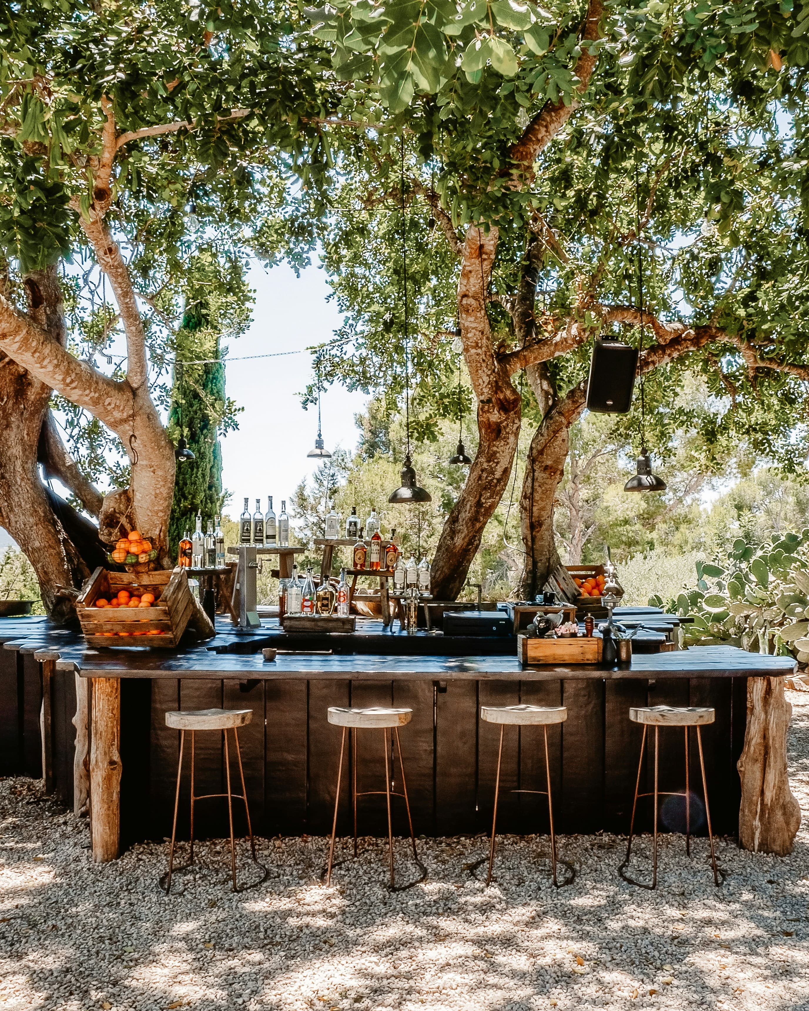 a table of food in an outdoor cafe in Ibiza