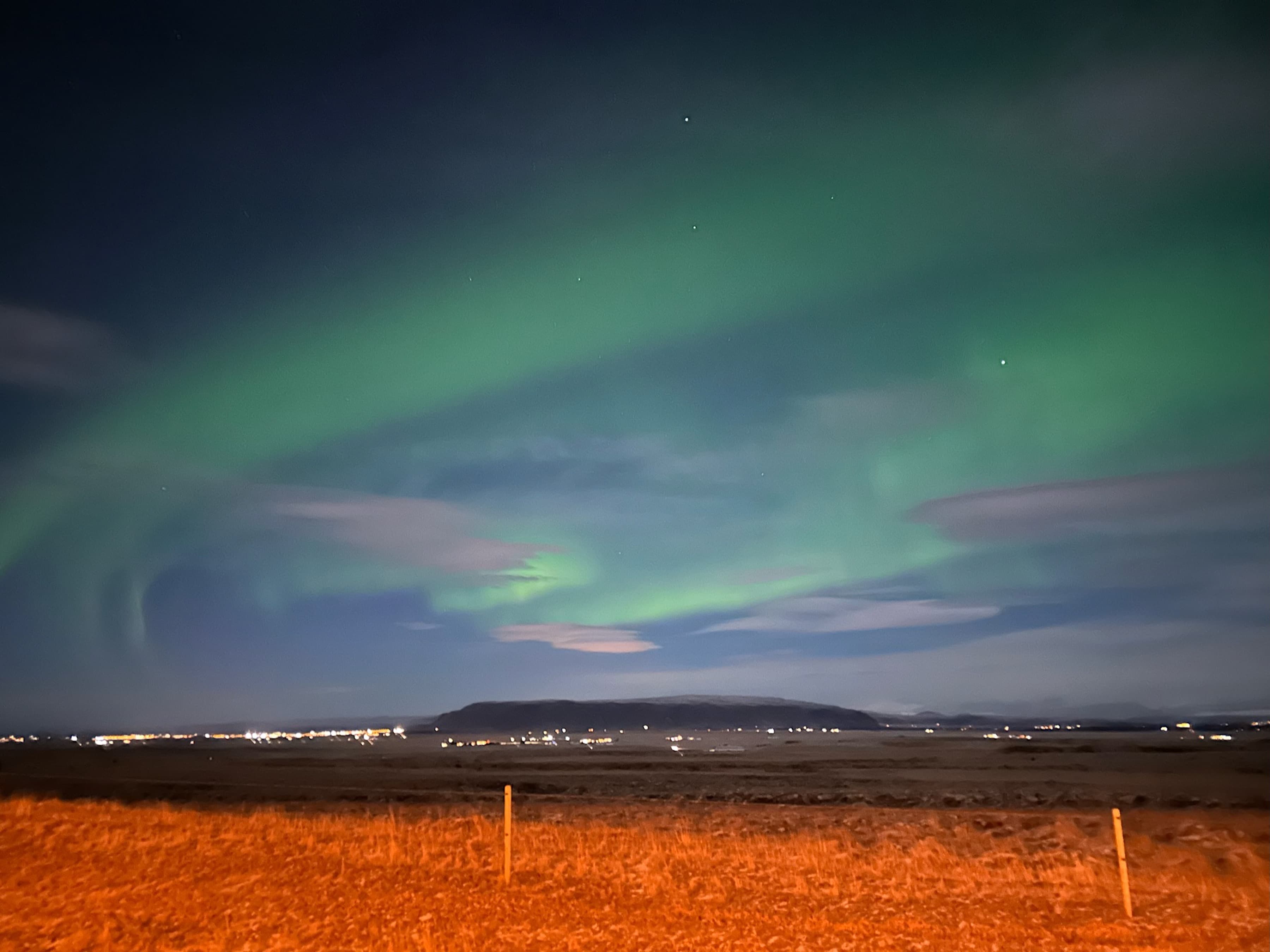 View of northern lights in Iceland