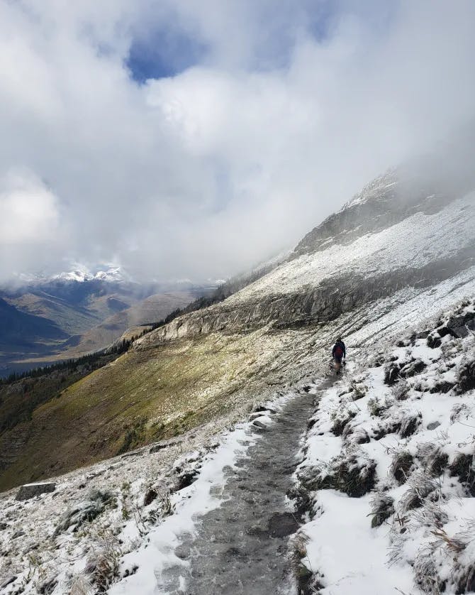 Hiking on a snow covered trail