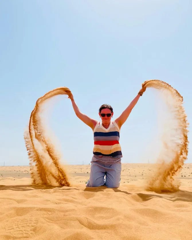 Making sand angels in the desert