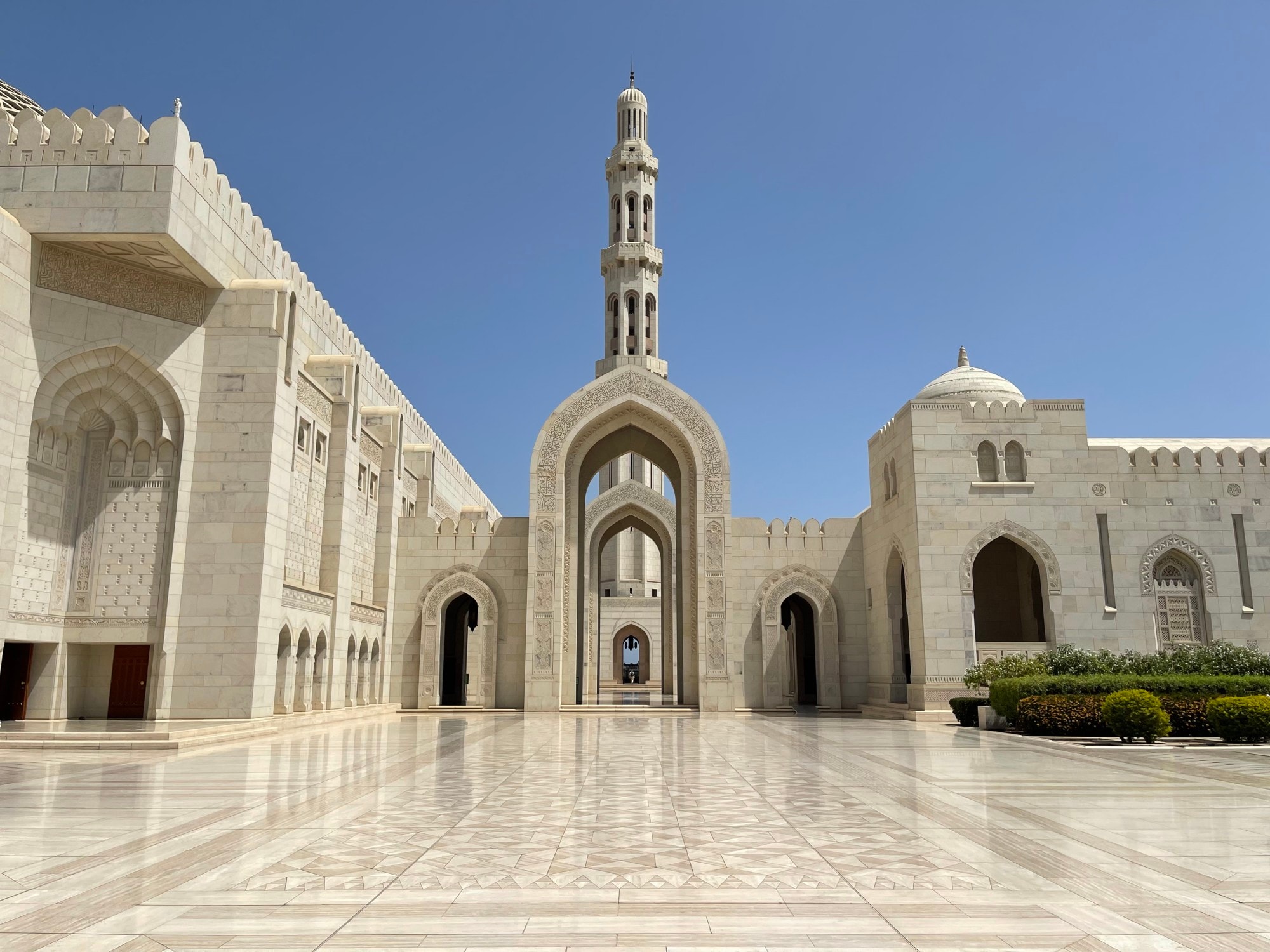 Courtyard of a mosque built in white marble.