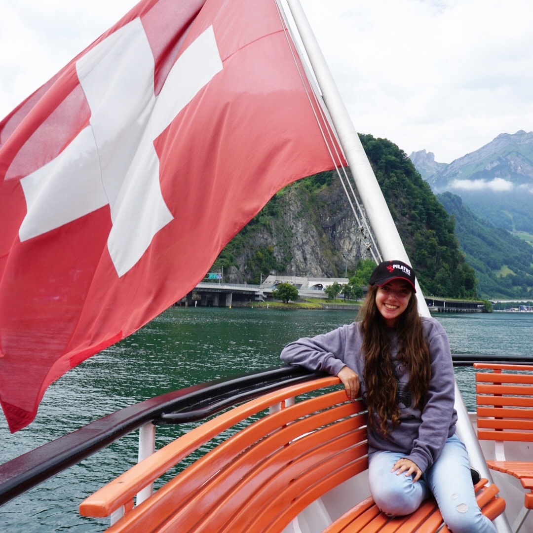 Girl on a boat in Switzerland.