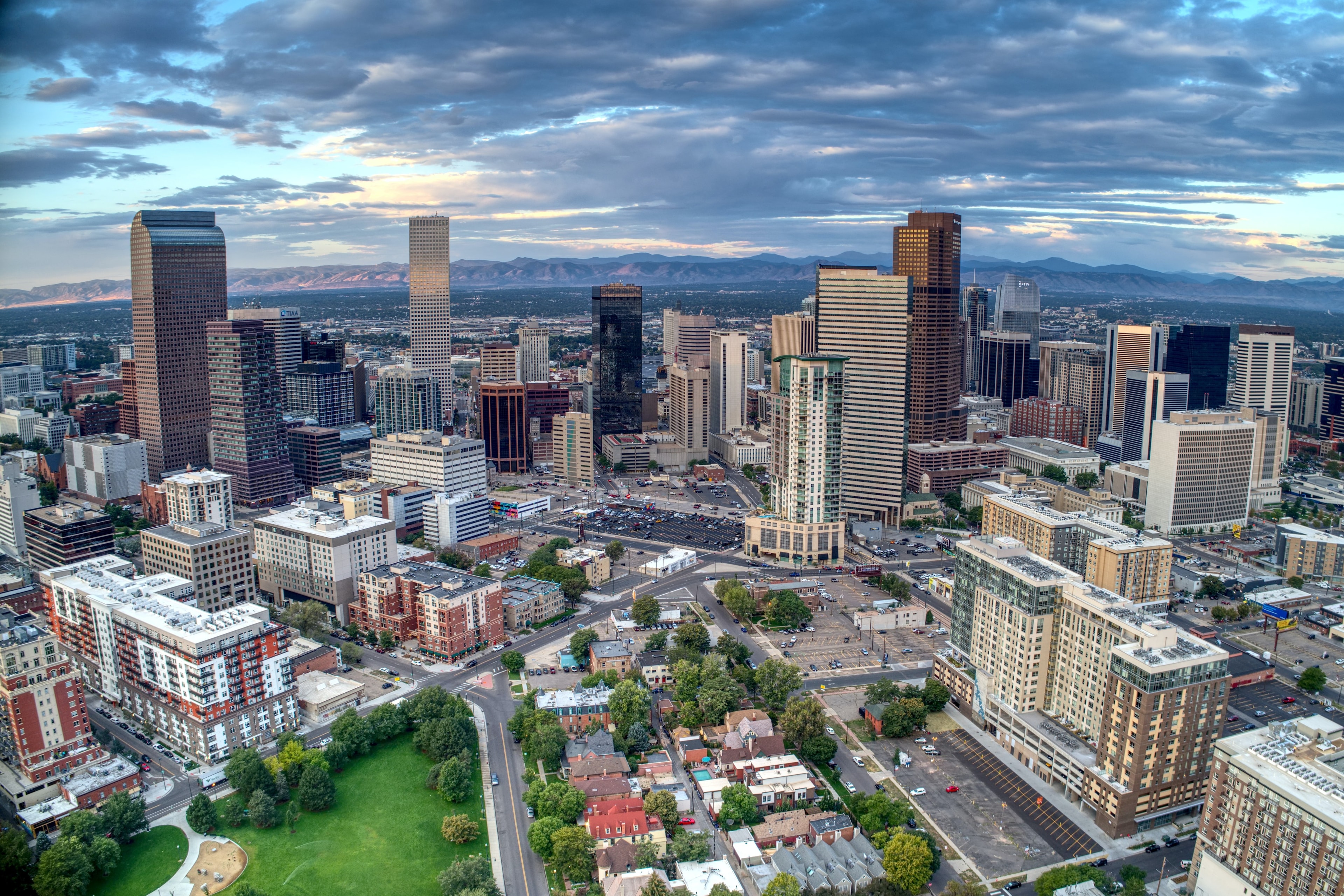 An aerial view of the city during the morning time.