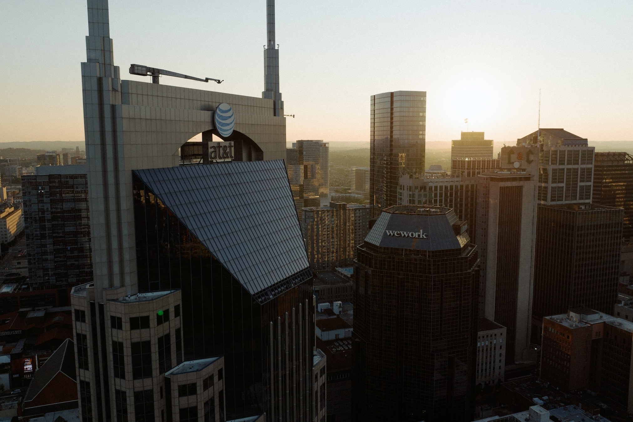 Aerial view of buildings in Nashville.